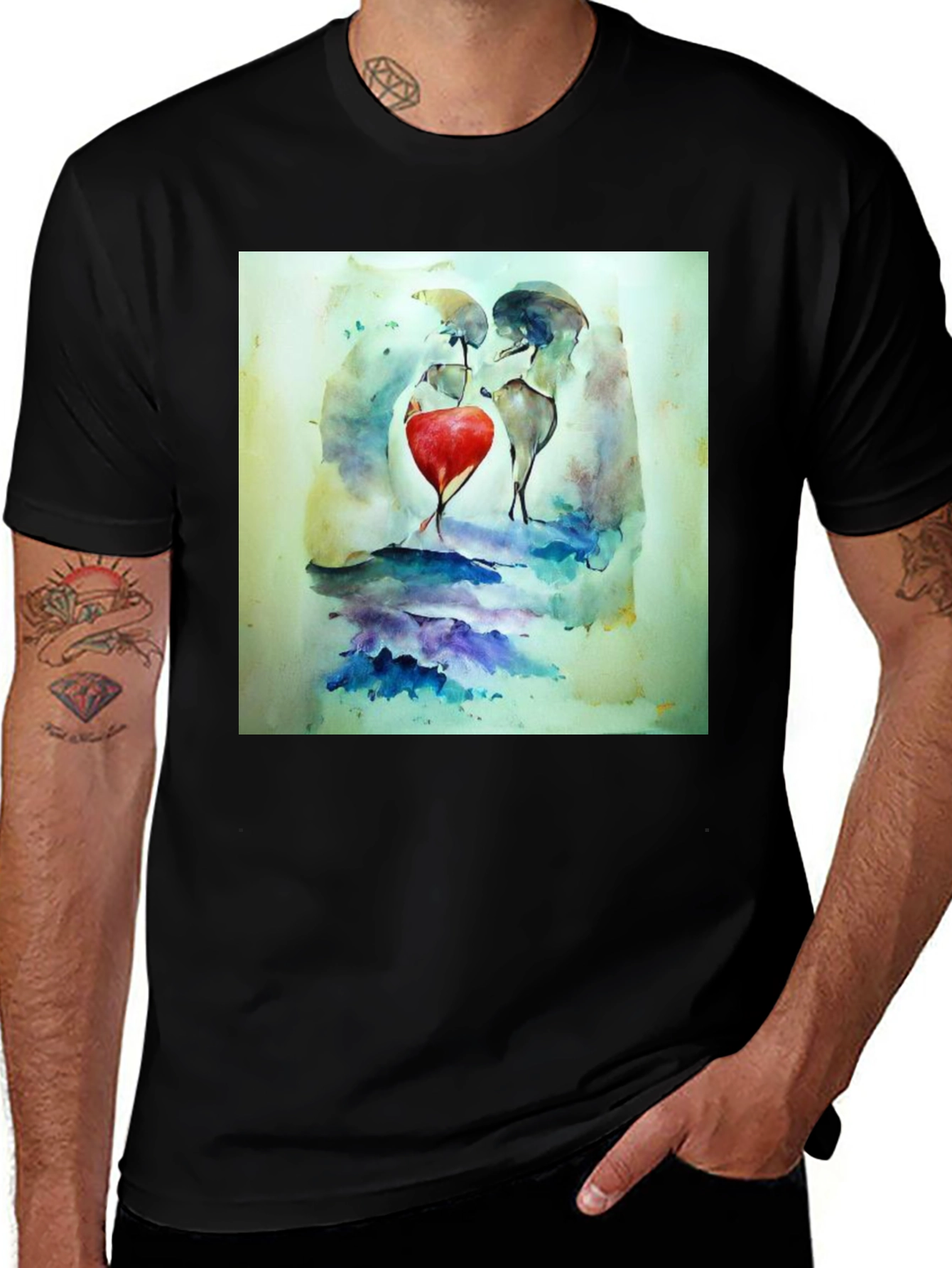 Variant 28 of Abstract Heart Watercolor Graphic Tee - Black Unisex T-Shirt