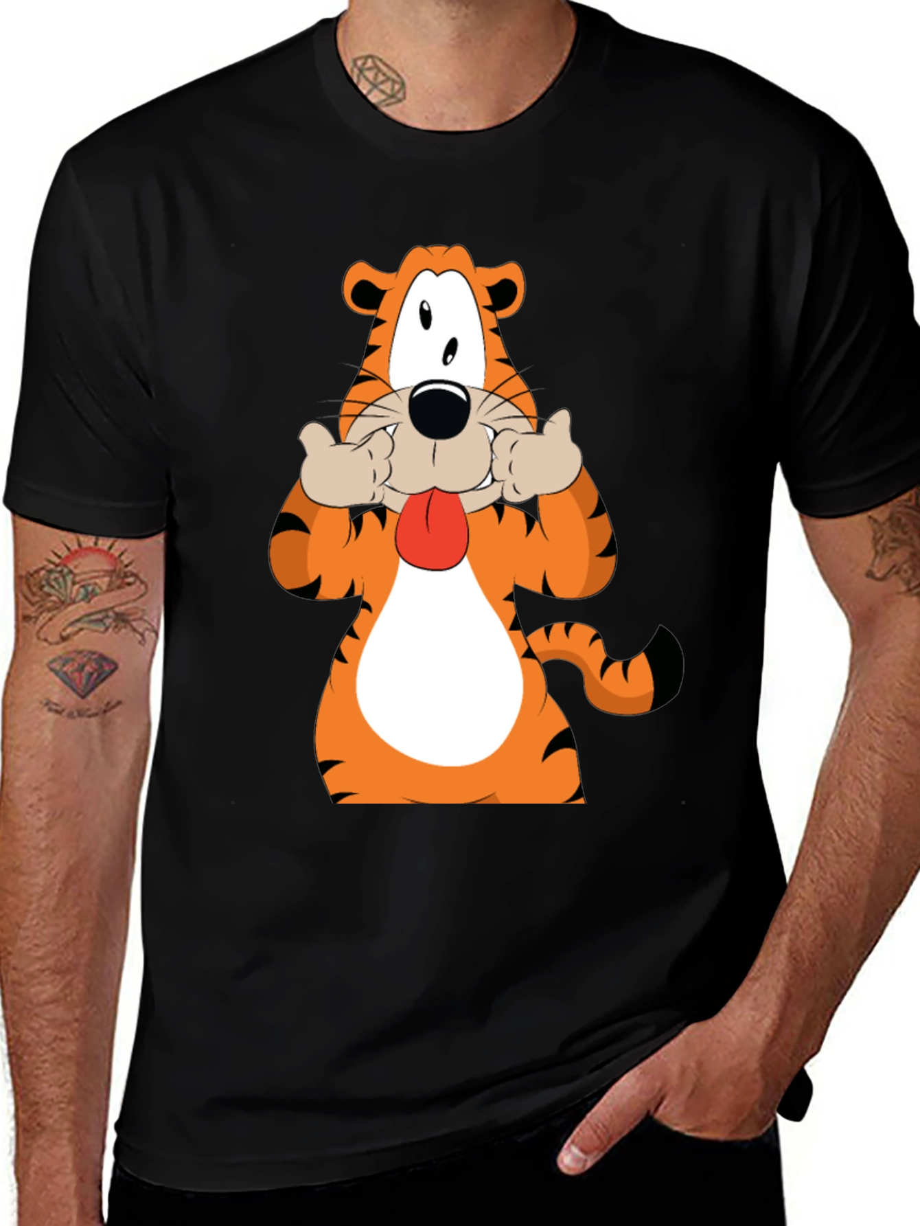Variant 17 of Funny Cartoon Tiger Graphic Black T-Shirt