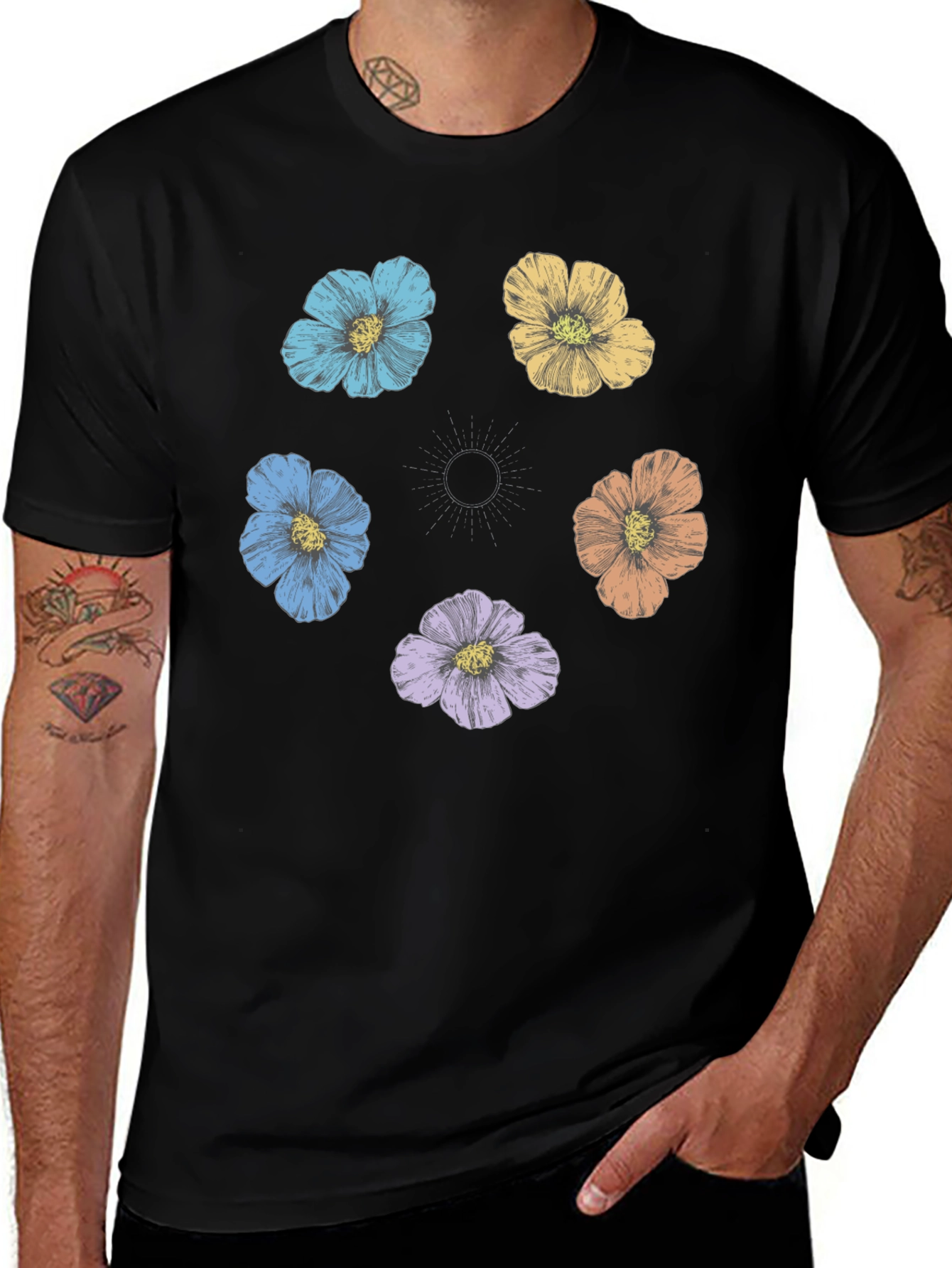 Variant 13 of Floral Print T-Shirt - Colorful Flower Graphic Tee