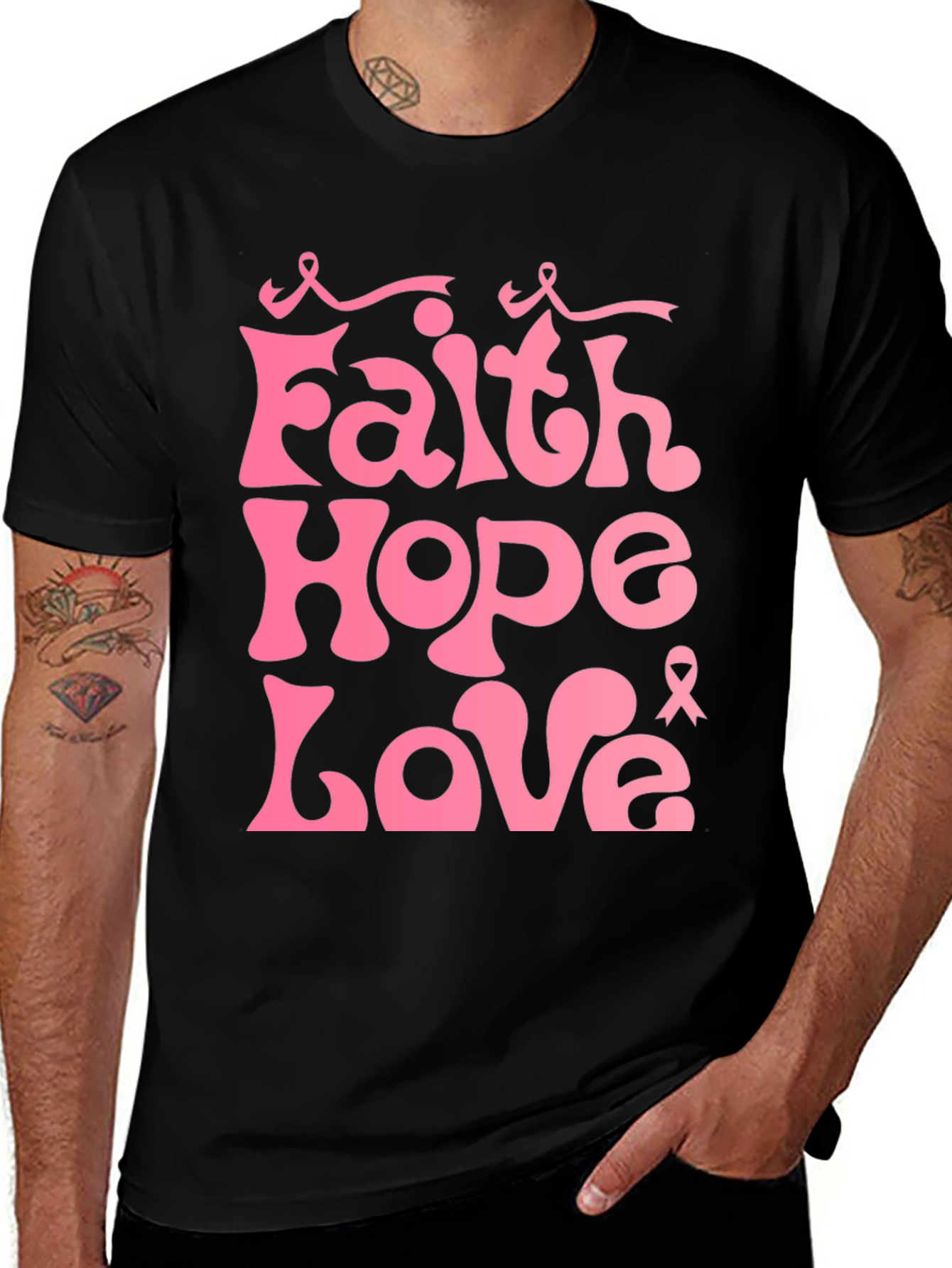Variant 19 of Faith Hope Love Pink Ribbon Graphic Tee