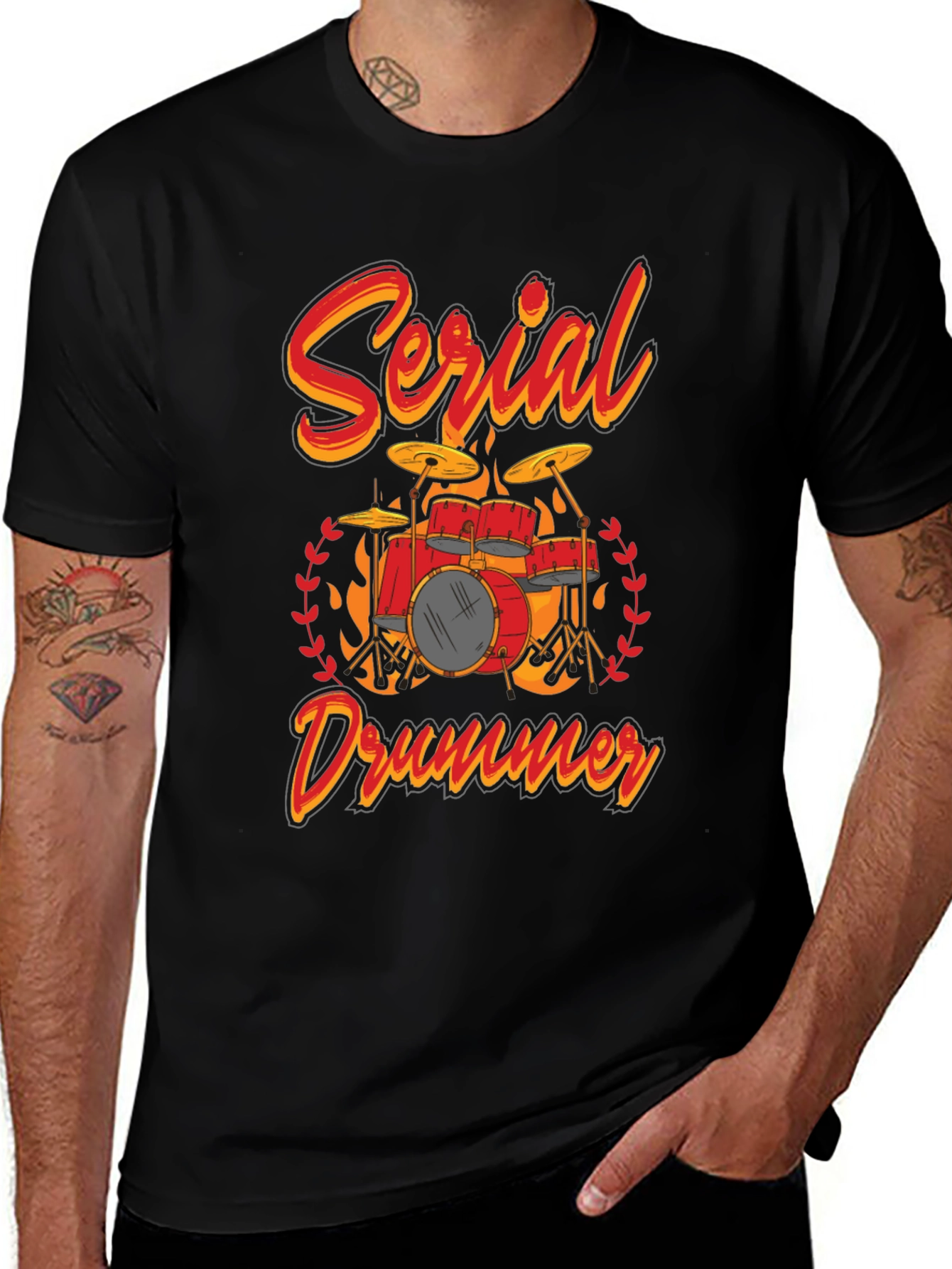 Variant 25 of Serial Drummer Graphic T-Shirt - Black Cotton Tee