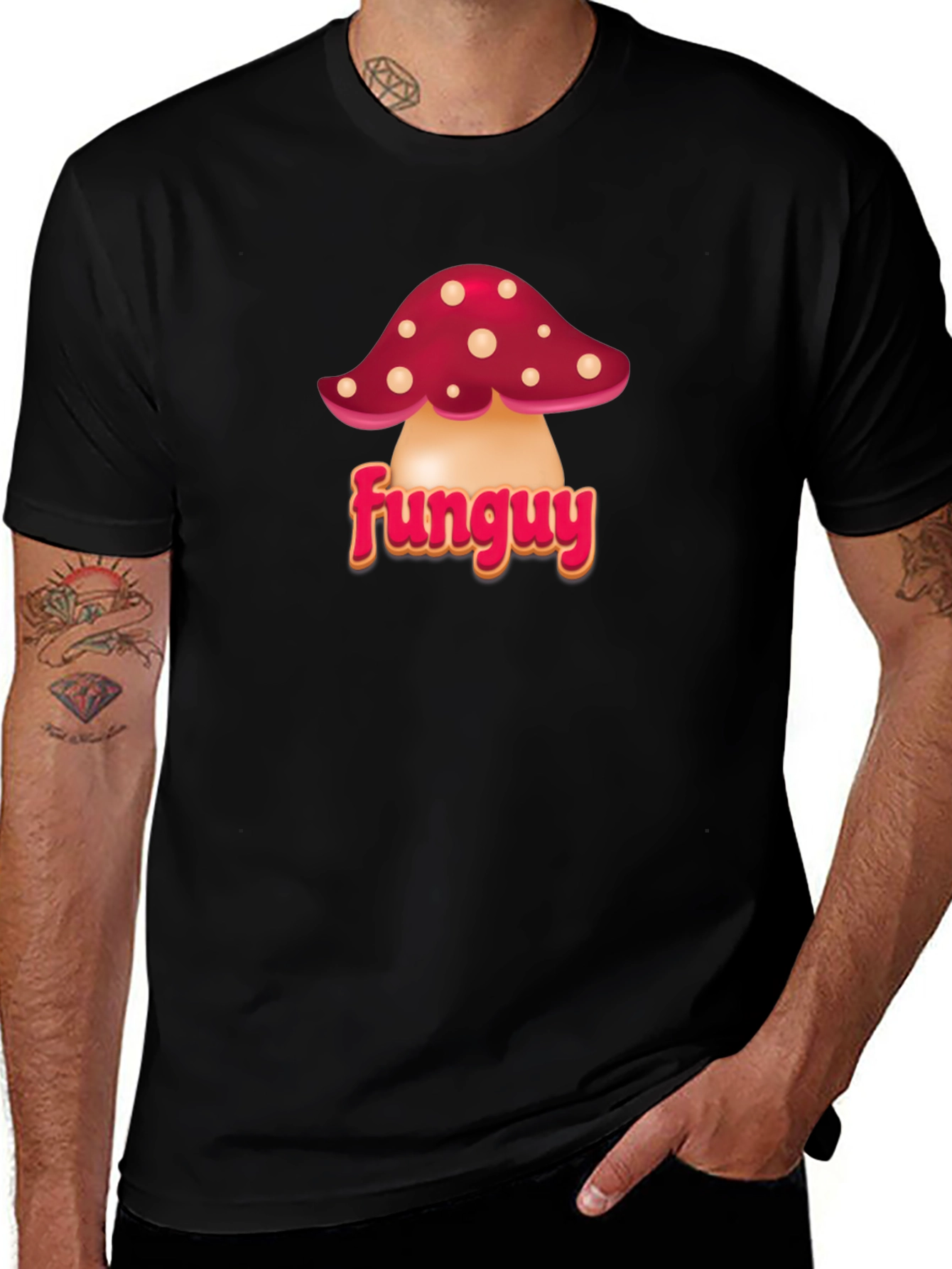 Variant 10 of FunGuy Mushroom Graphic Tee - Black Cotton T-Shirt