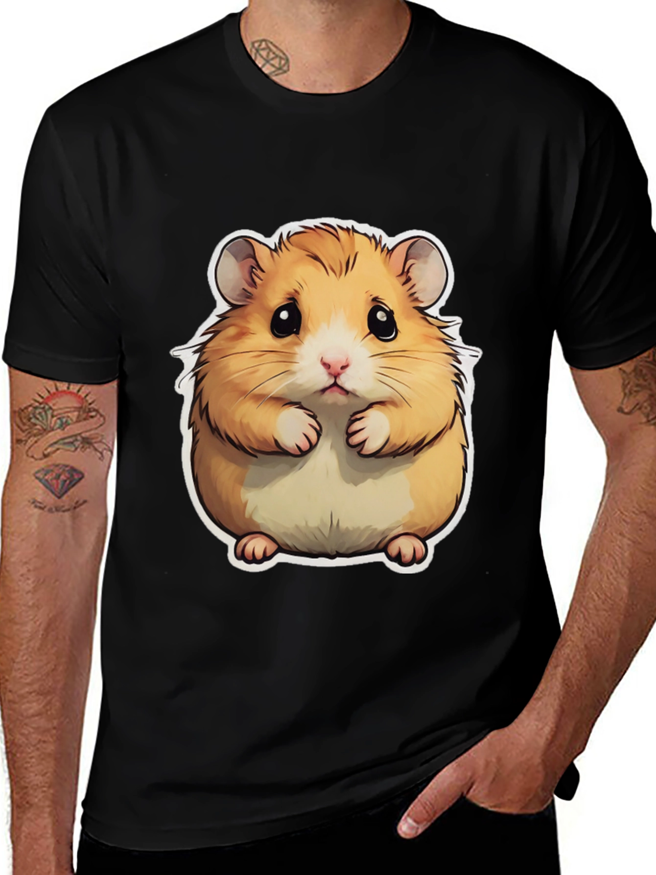 Variant 24 of Cute Hamster Graphic Tee - Black Cotton Shirt