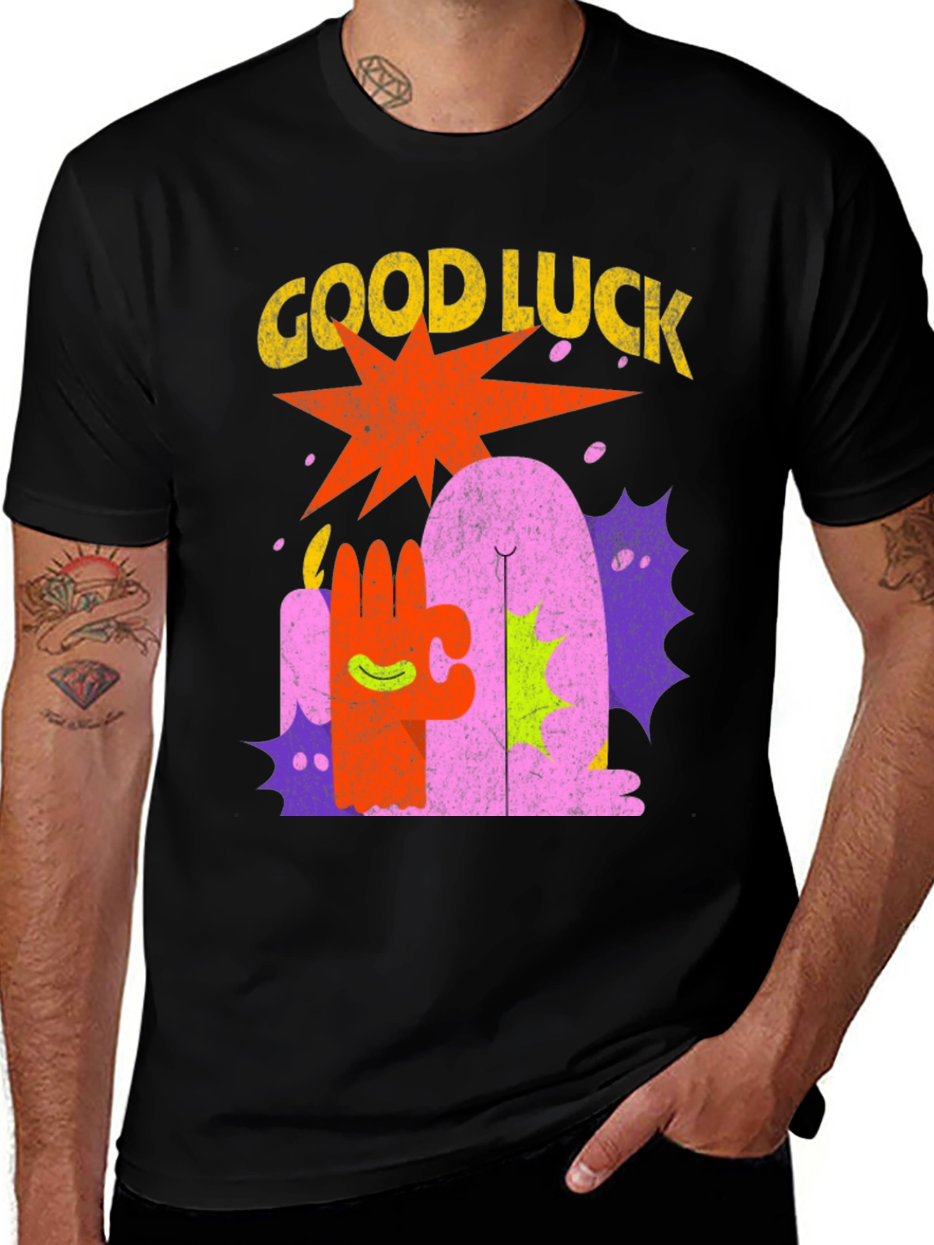 Variant 12 of Good Luck Graphic Tee - Men's Black T-Shirt