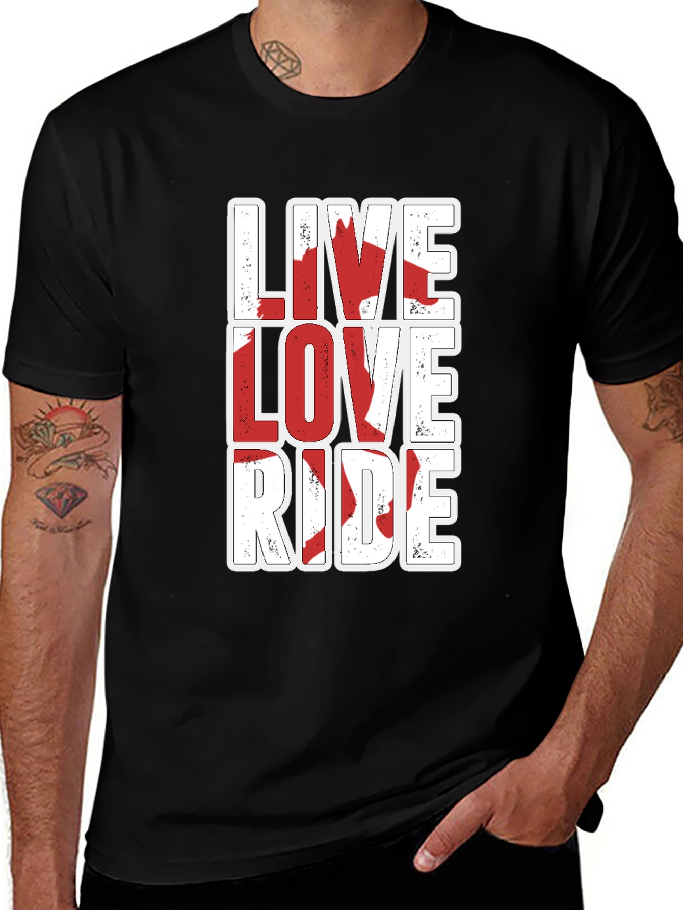 Variant 13 of Live Love Ride Graphic Tee - Black Cotton T-Shirt