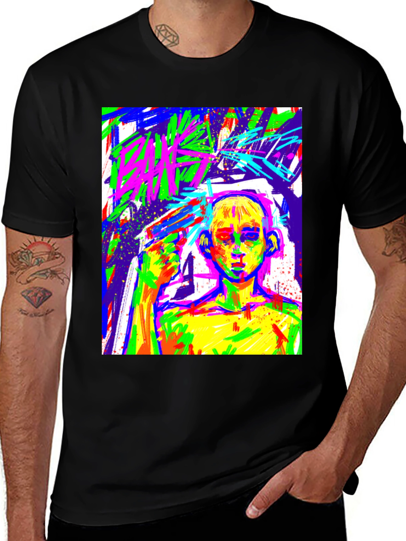 Variant 7 of Colorful Abstract Graphic Print Black T-Shirt