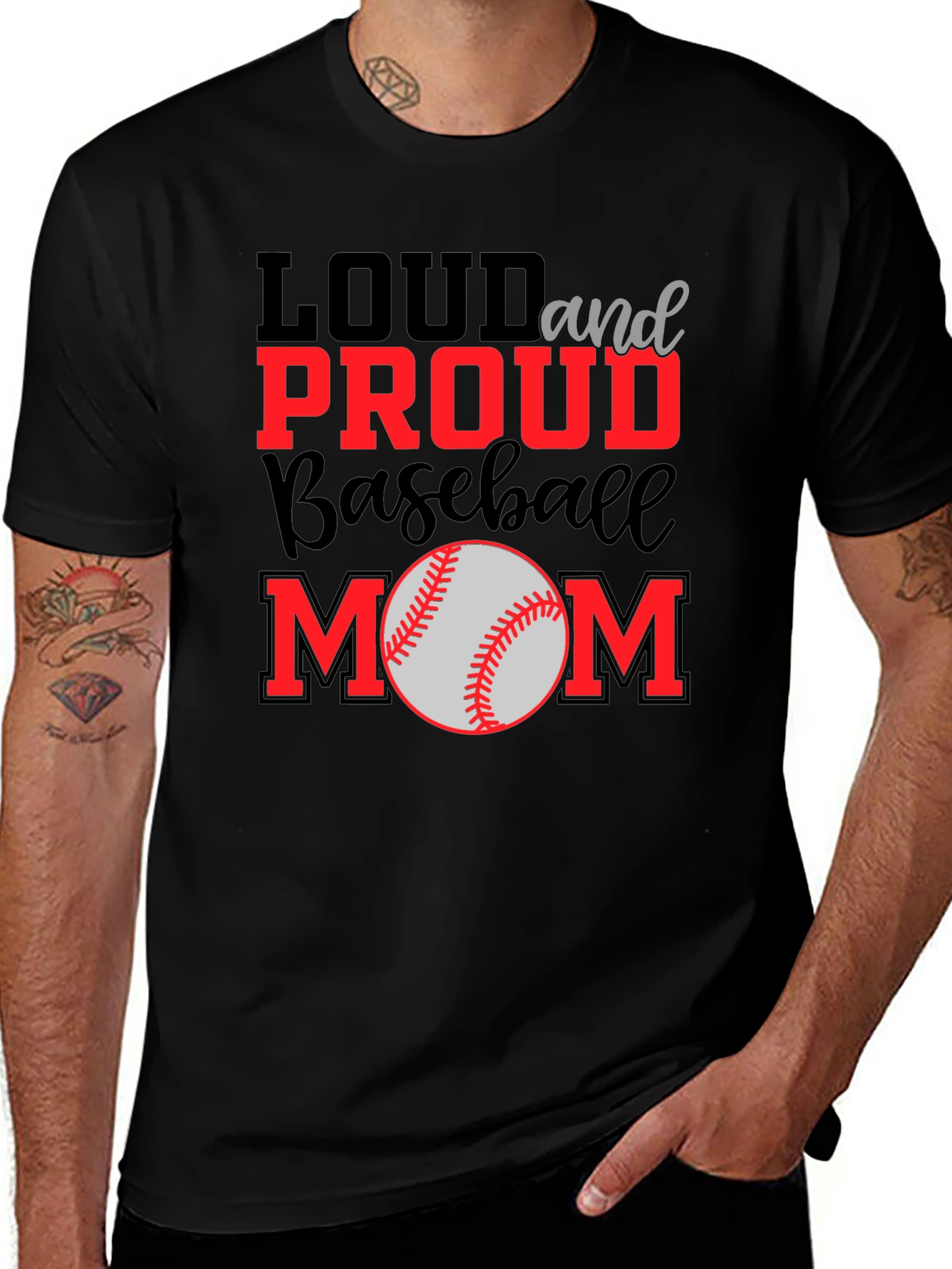 Black Loud and Proud Baseball Mom Graphic Tee main image