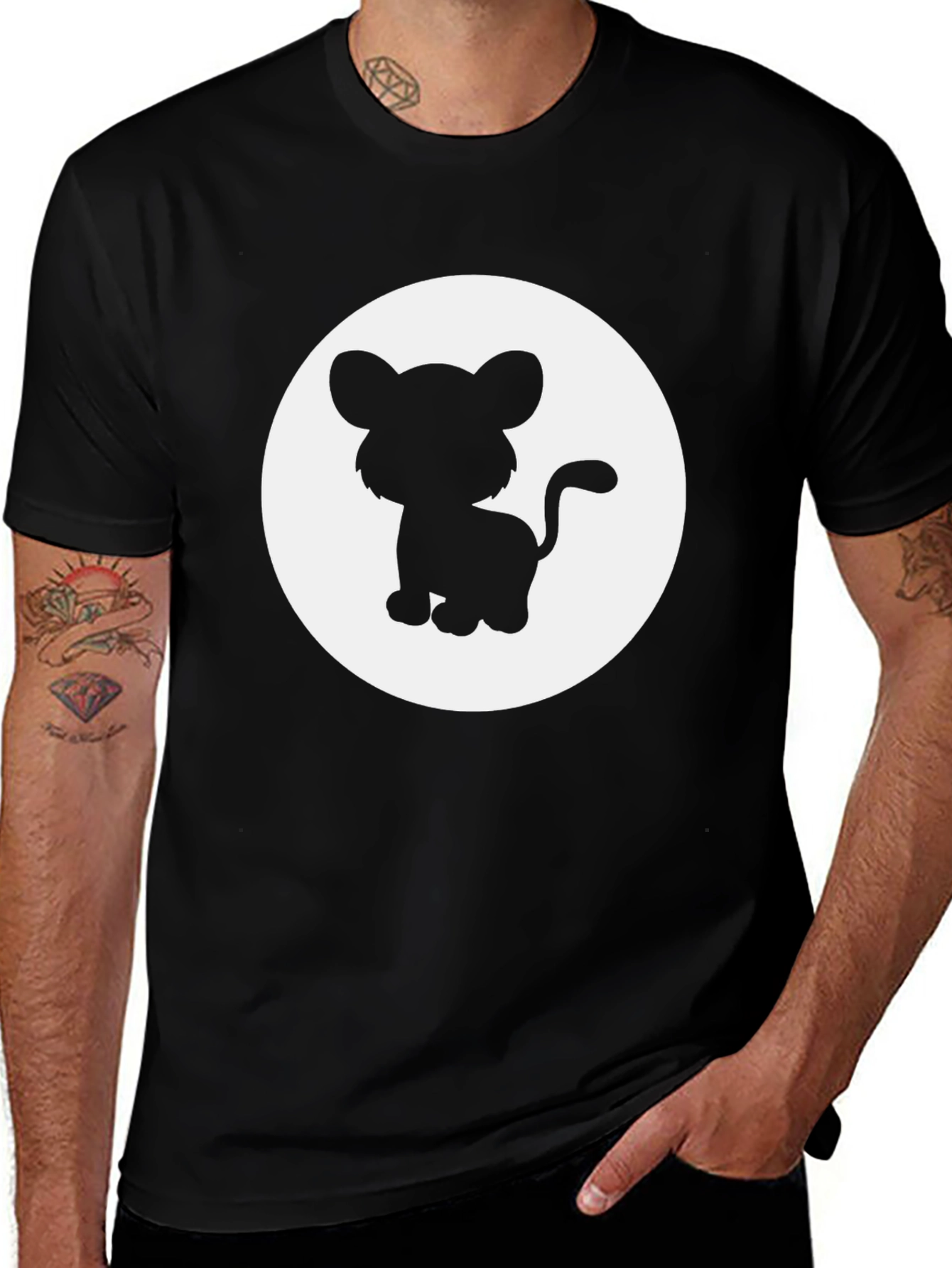 Variant 5 of Cute Lion Cub Graphic Tee - Black T-Shirt
