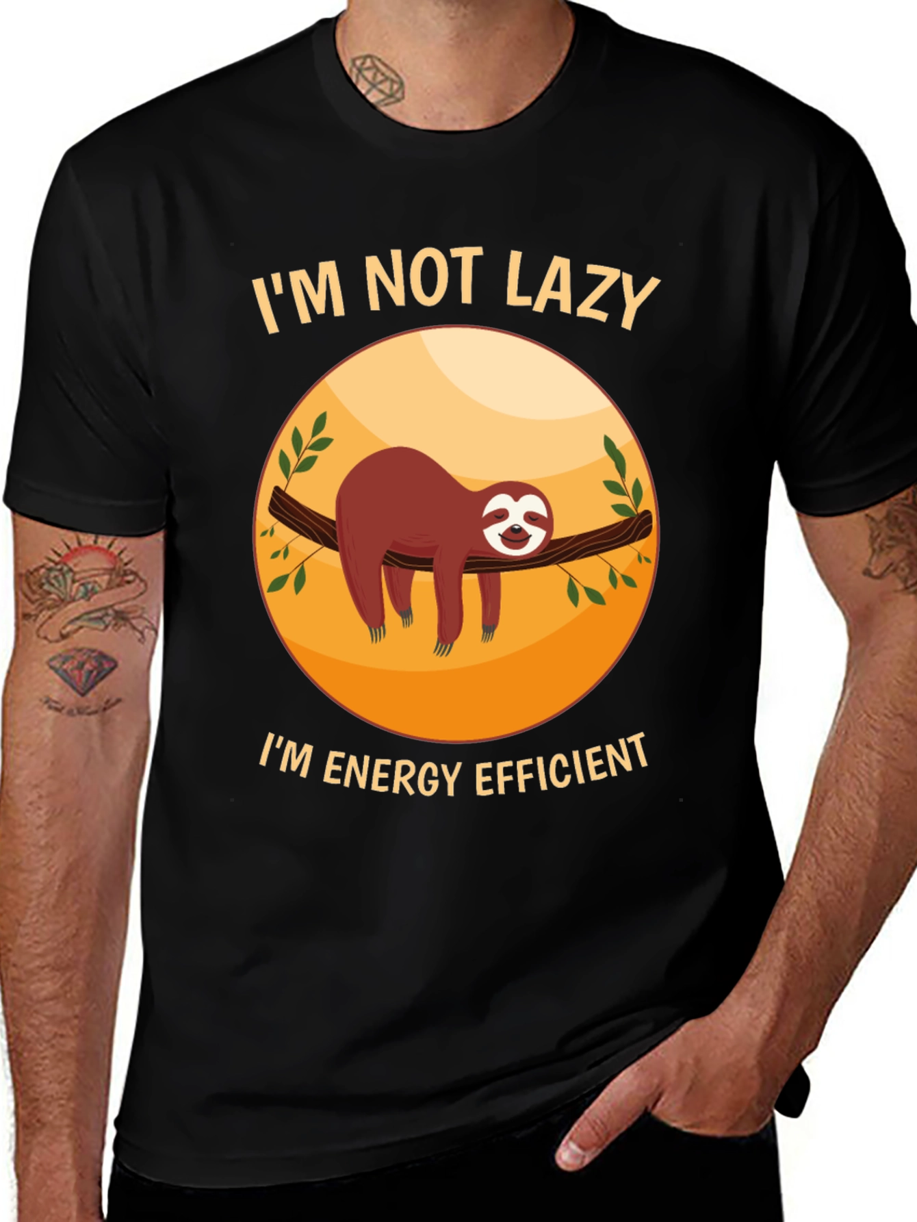 Black Funny Sloth 'I'm Not Lazy' Graphic T-Shirt main image