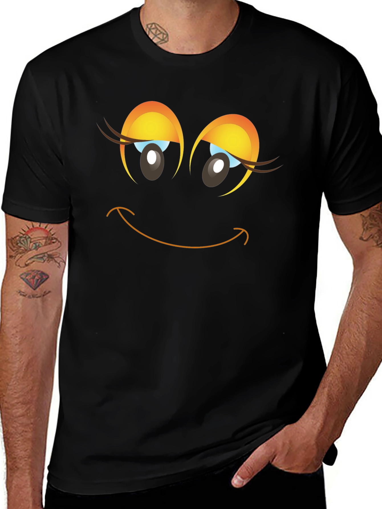 Variant 24 of Smiling Face Graphic Black T-Shirt