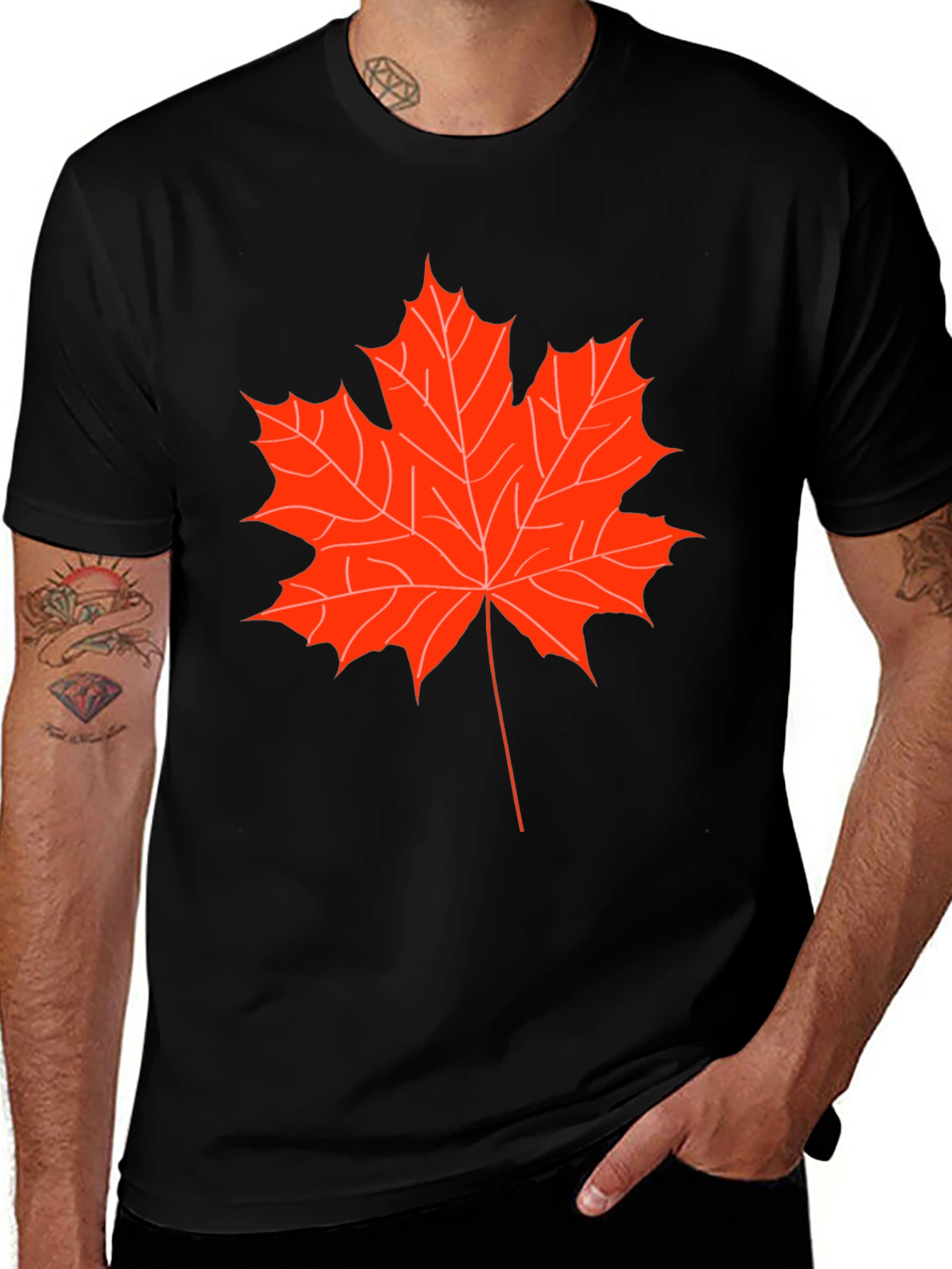 Variant 27 of Maple Leaf Graphic Tee - Black Cotton T-Shirt