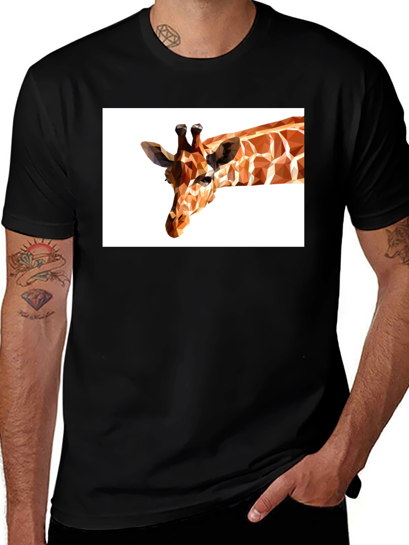 Variant 27 of Geometric Giraffe Print Black T-Shirt