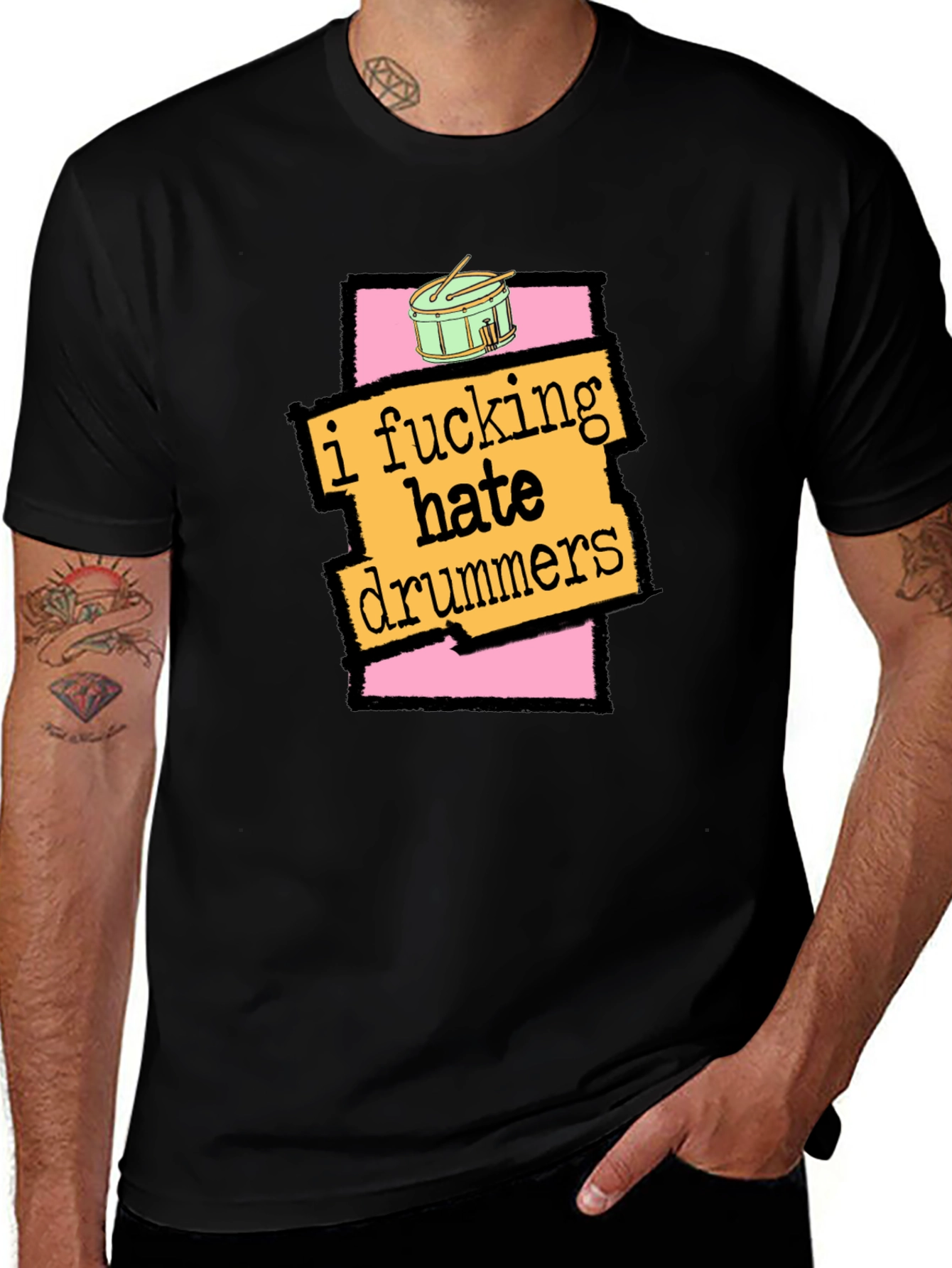 Black I Fucking Hate Drummers Graphic T-Shirt main image