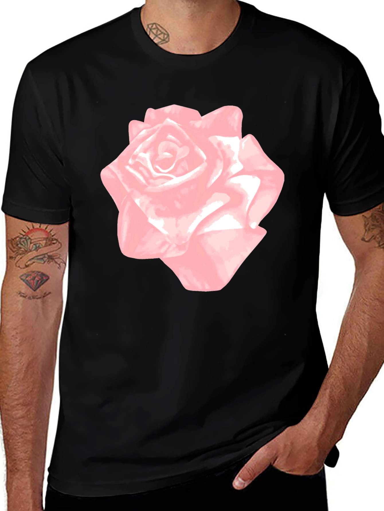 Variant 6 of Pink Rose Graphic Black T-Shirt