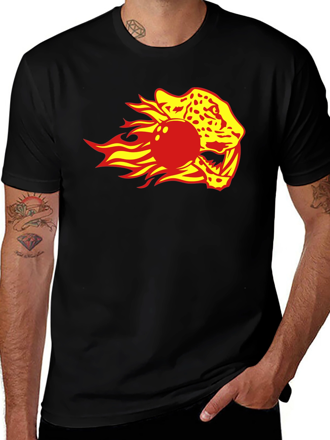 Variant 27 of Flaming Leopard Bowling Ball Graphic Tee