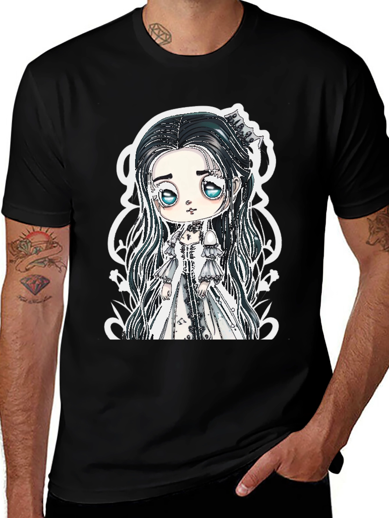 Variant 15 of Gothic Doll Graphic Tee - Black Unisex T-Shirt
