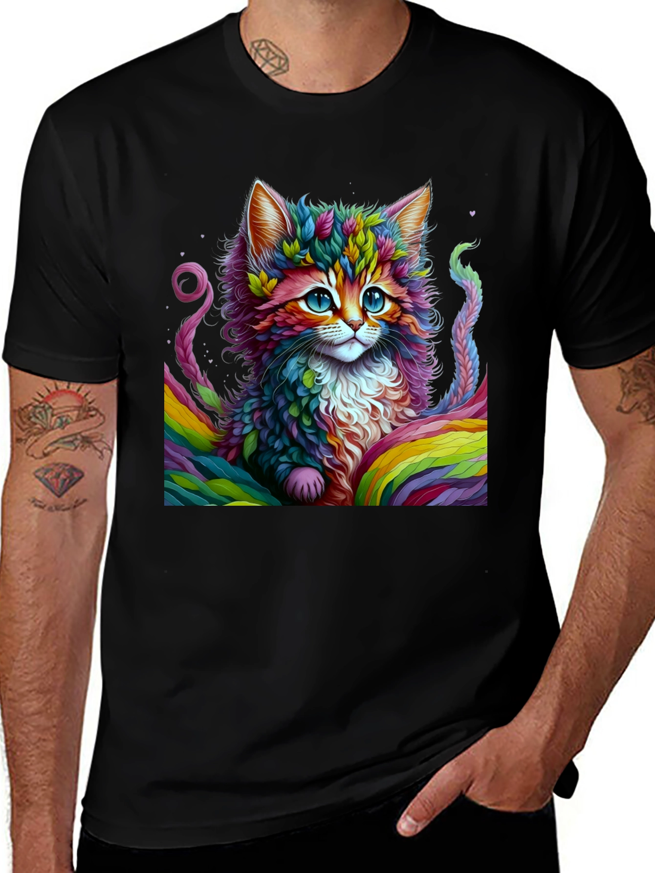 Variant 2 of Rainbow Cat Graphic Tee - Unique Colorful Design