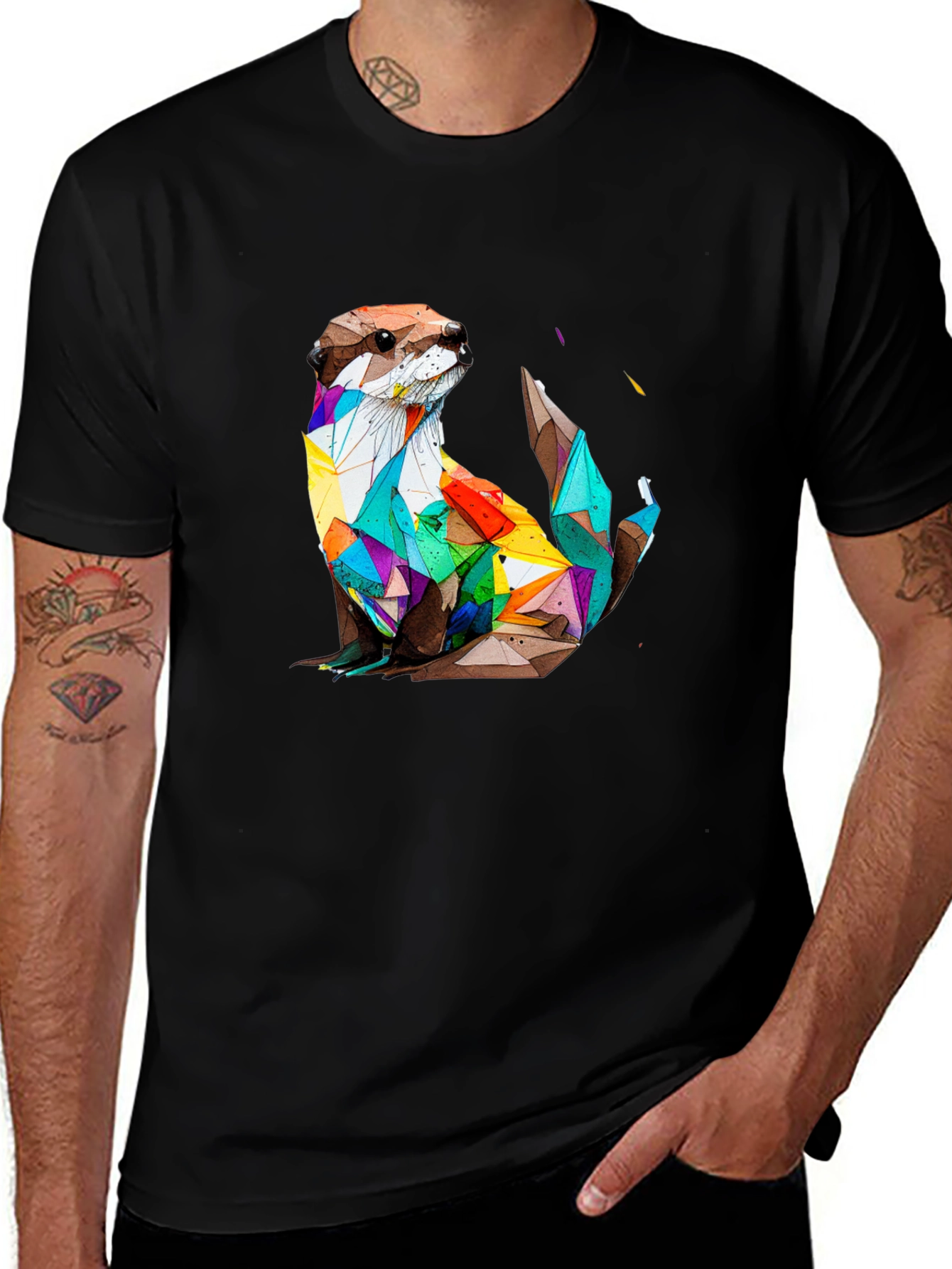 Variant 9 of Geometric Otter Graphic Tee - Stylish Black T-Shirt