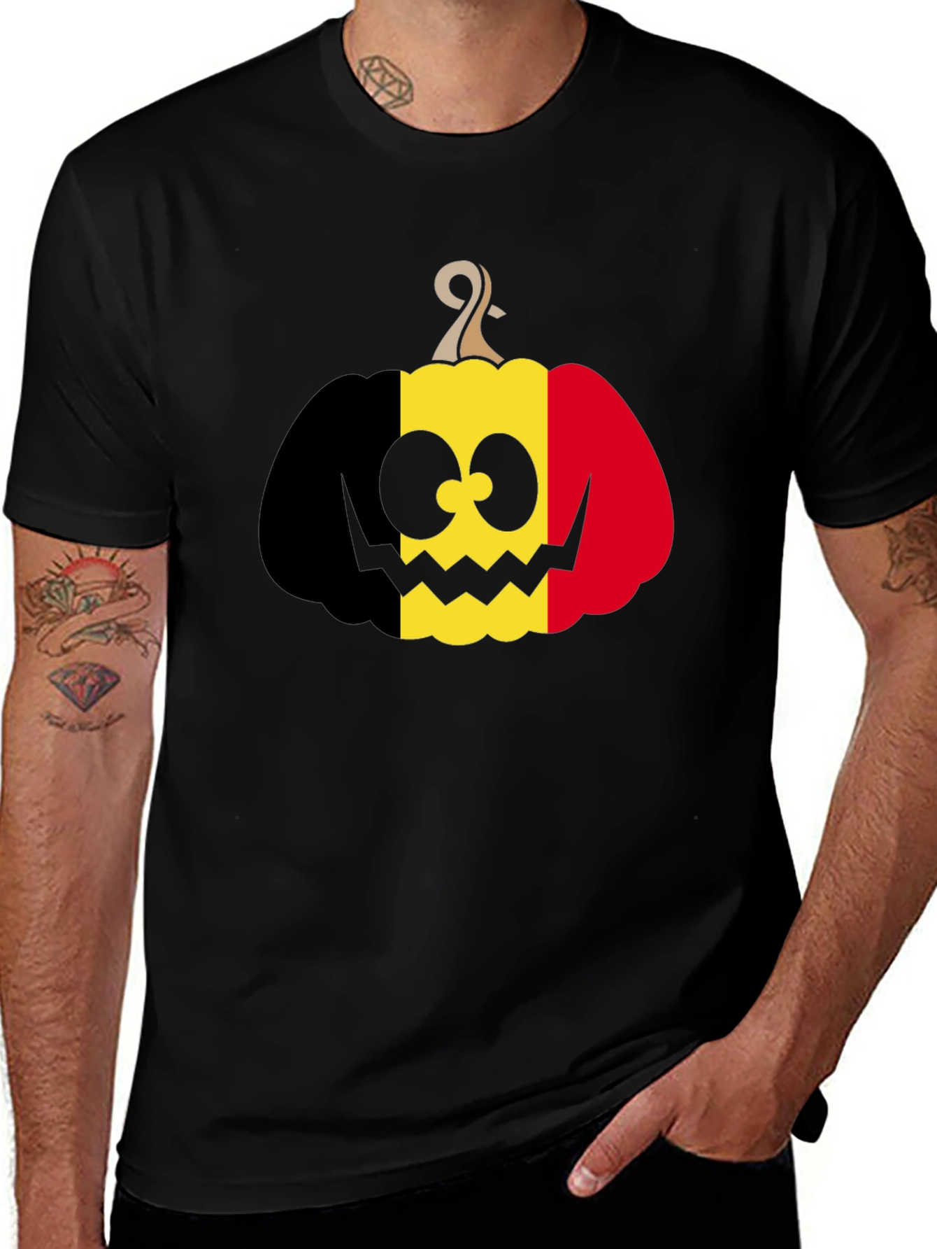 Variant 25 of Belgian Flag Pumpkin T-Shirt Halloween Costume Tee