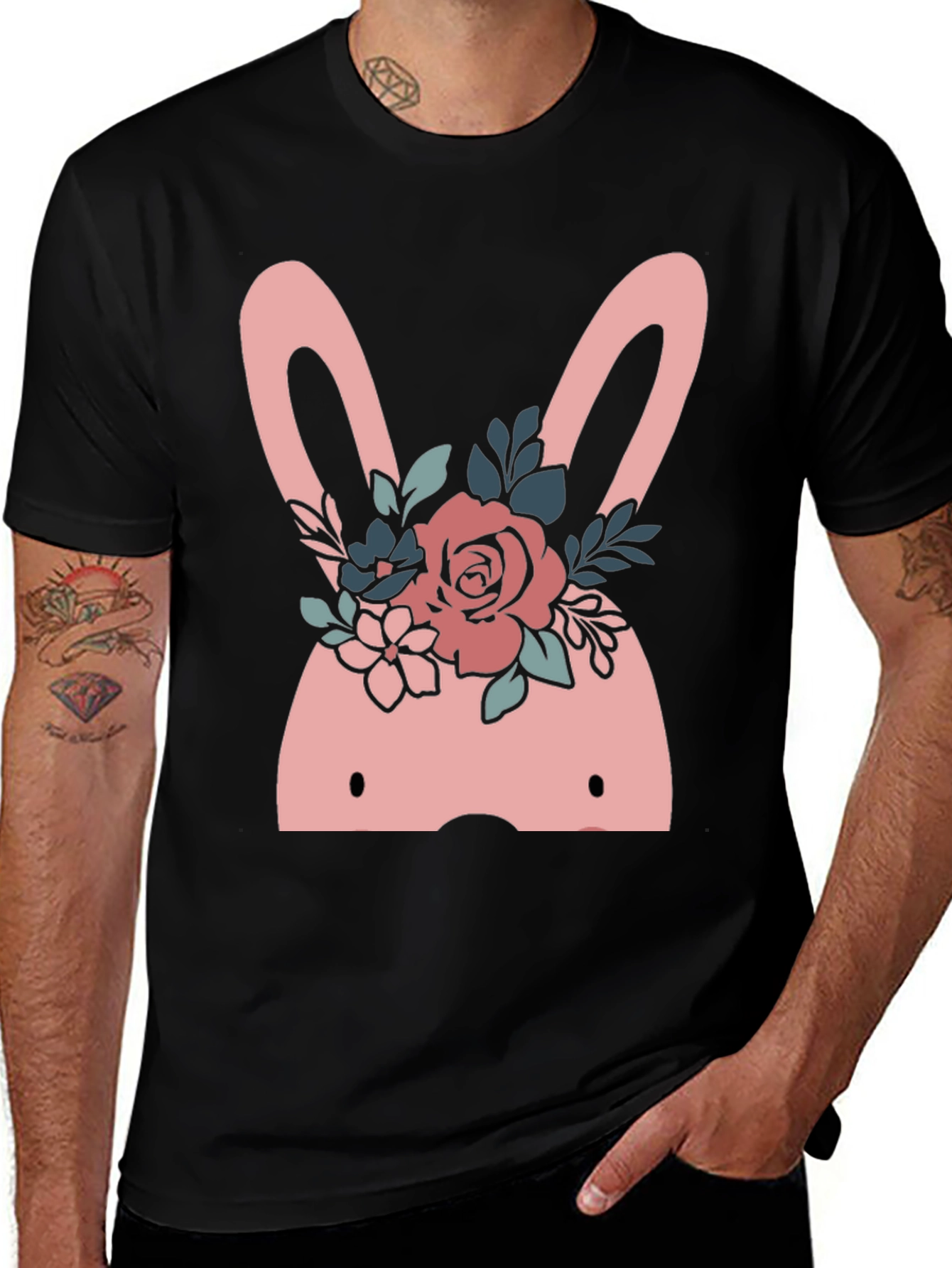 Variant 2 of Floral Bunny Graphic Black Tee