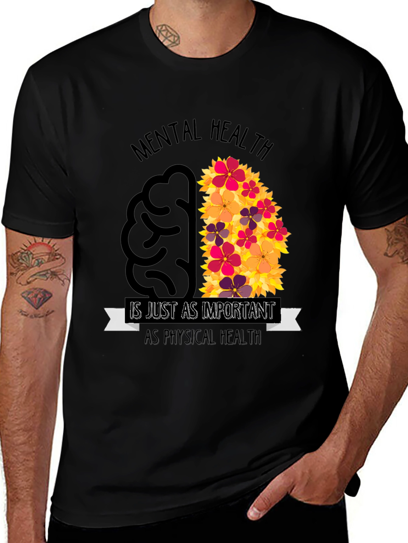 Variant 22 of Mental Health Awareness T-Shirt - Brain Flowers Design