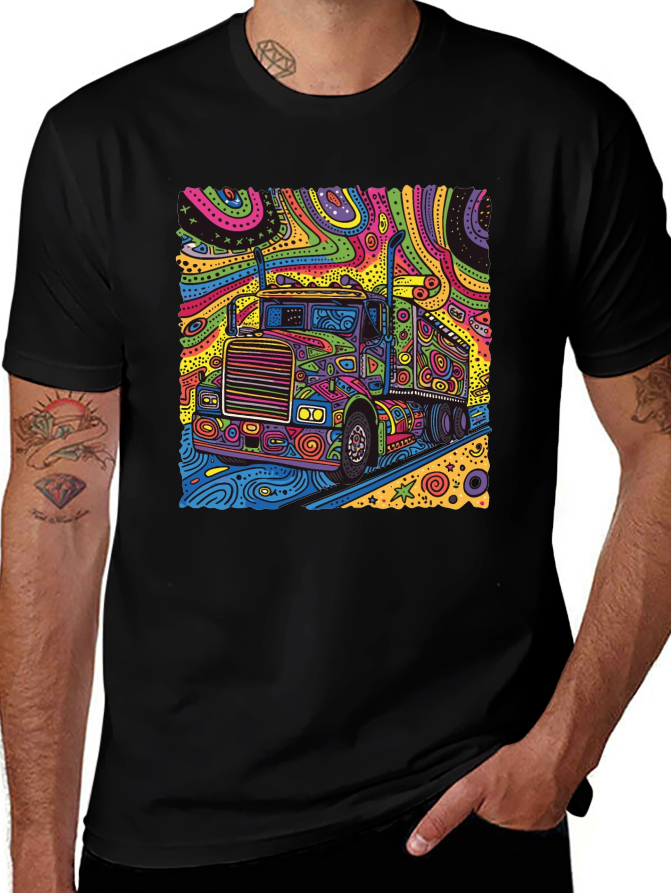 Variant 22 of Psychedelic Truck T-Shirt - Colorful Semi Truck Design