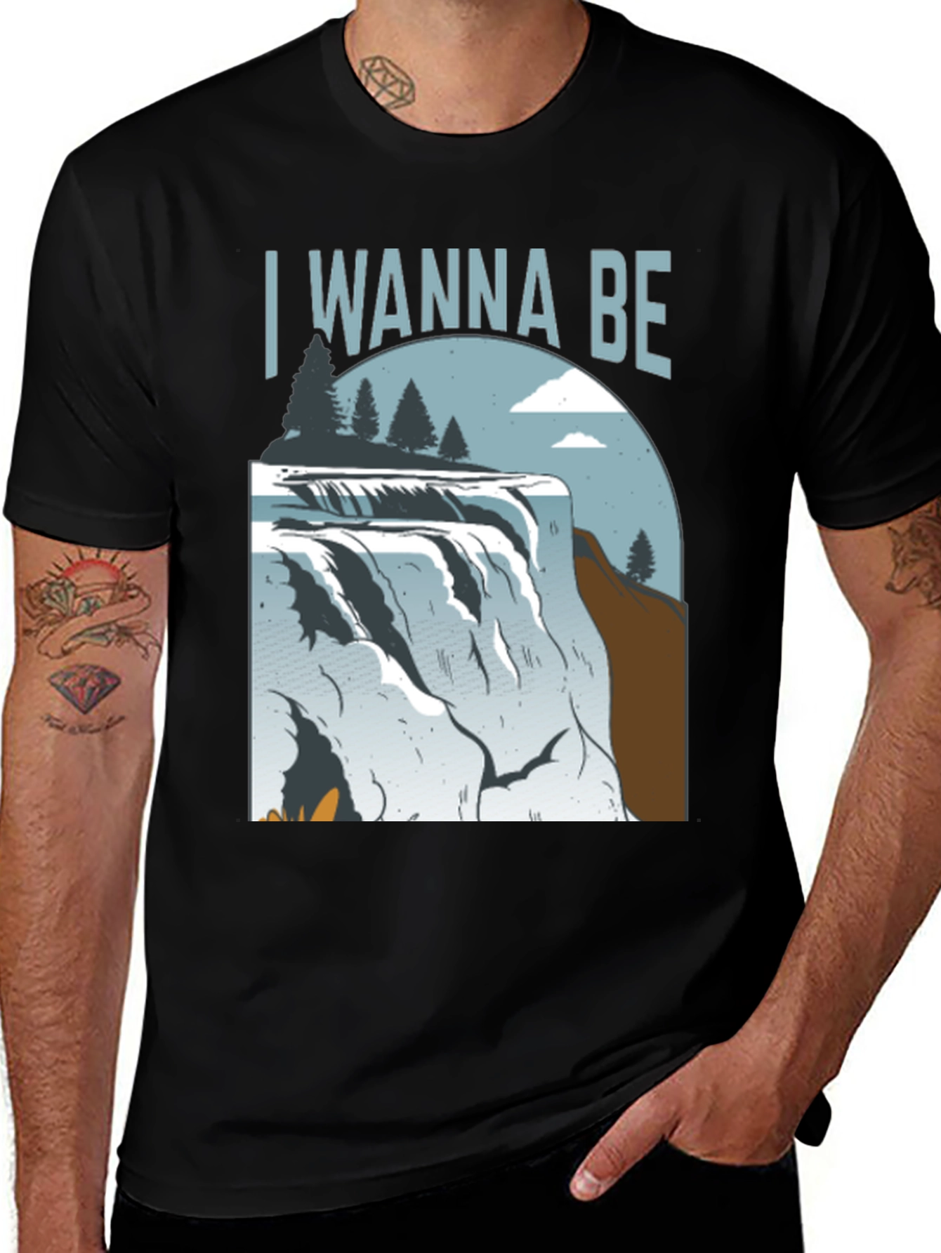 Black Wanna Be Waterfall Graphic Tee - Nature Lover's Shirt main image