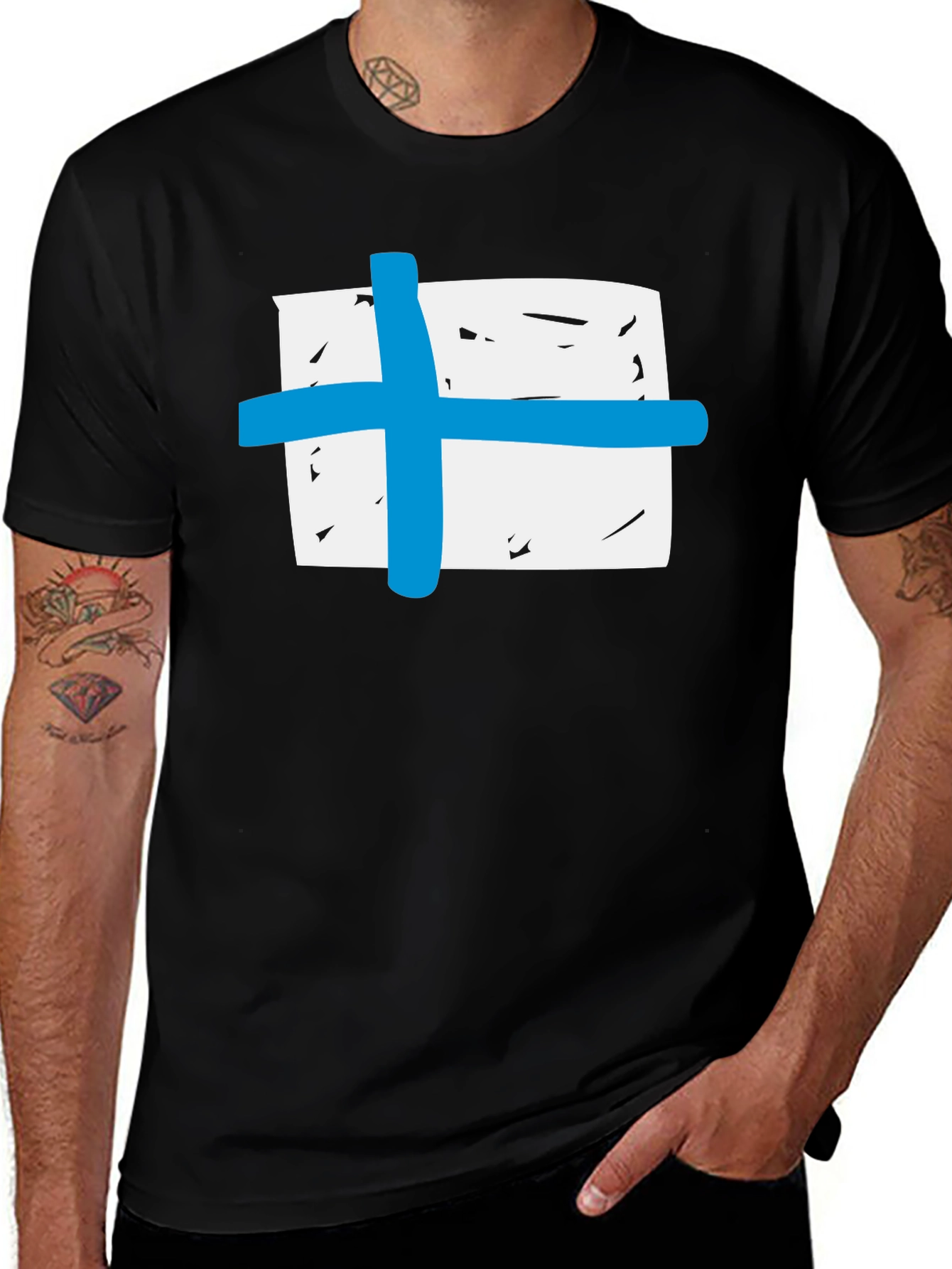 Variant 19 of Black T-Shirt with Blue Cross Graphic