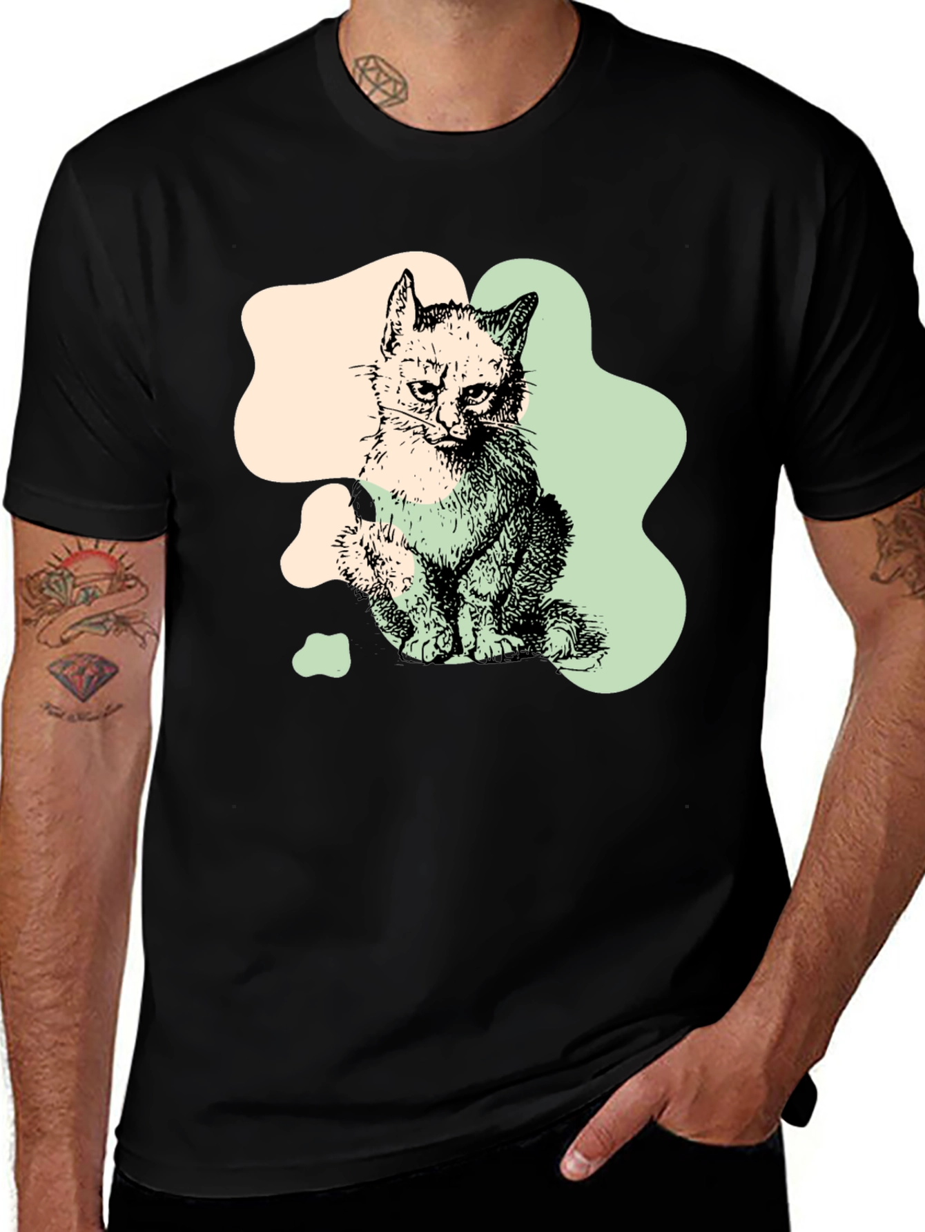 Variant 28 of Cat Graphic Print Black T-Shirt