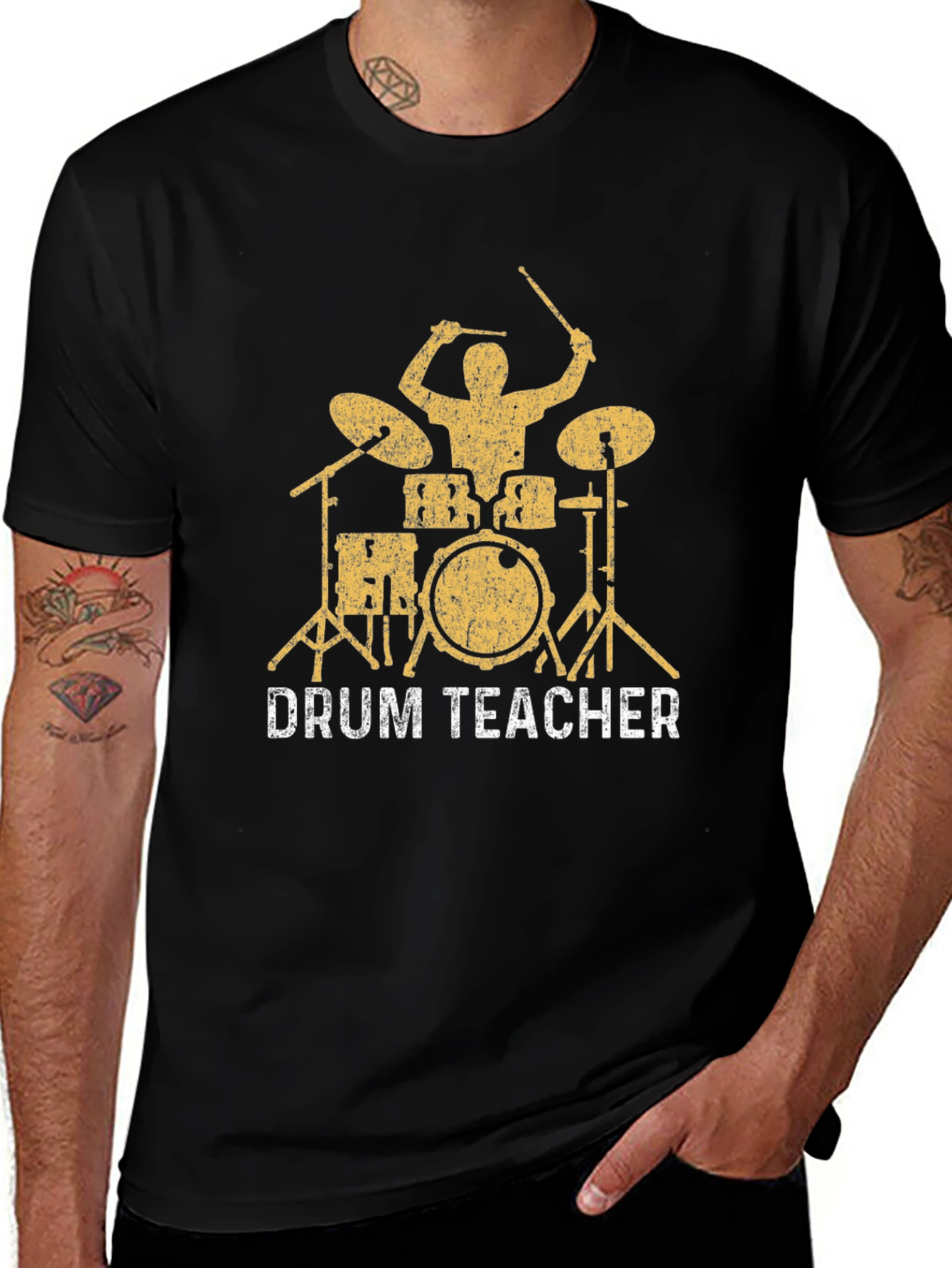 Variant 16 of Drum Teacher Graphic Tee - Black Cotton T-Shirt