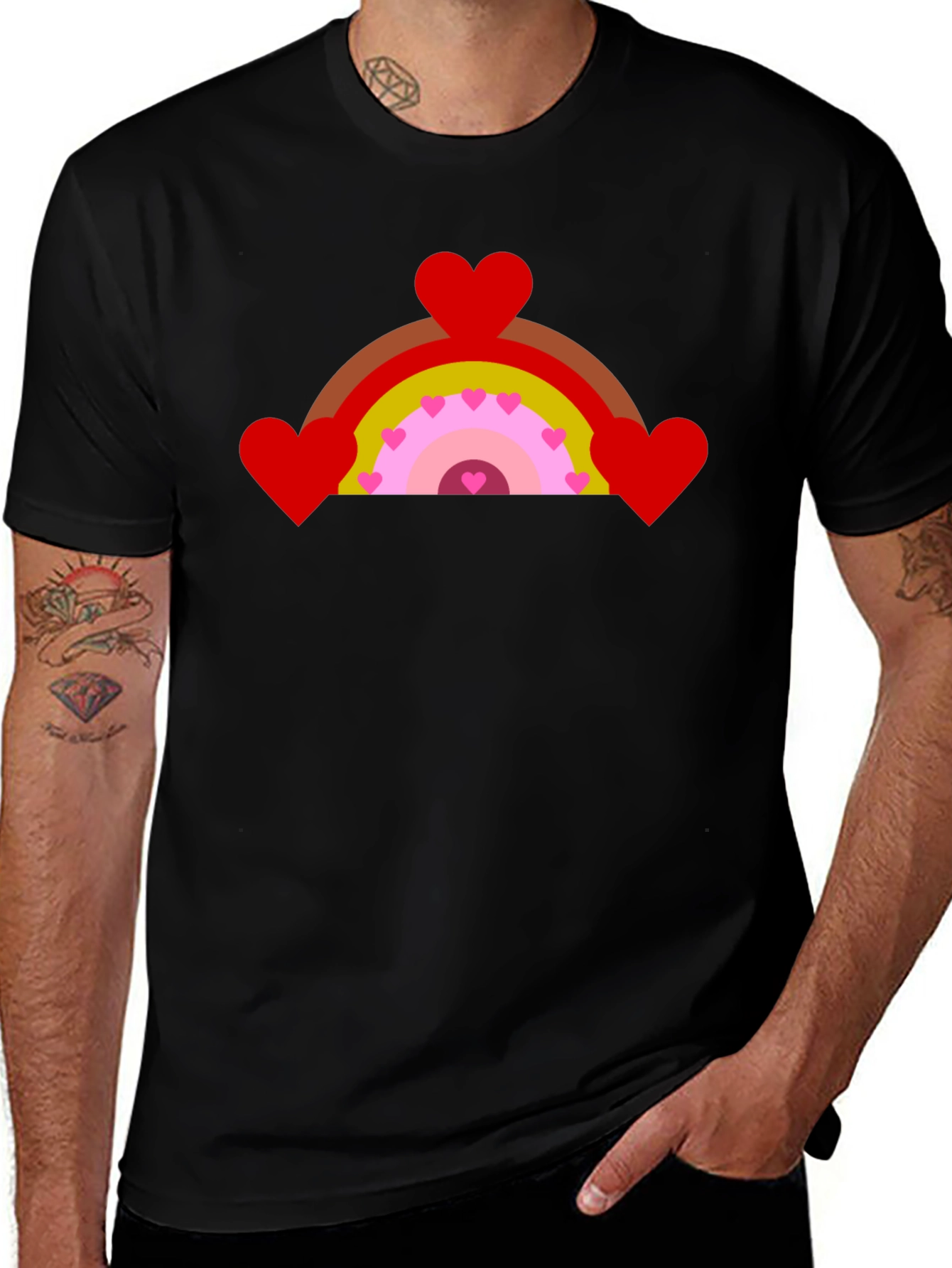 Variant 4 of Heart Rainbow Graphic Tee - Black Cotton T-Shirt