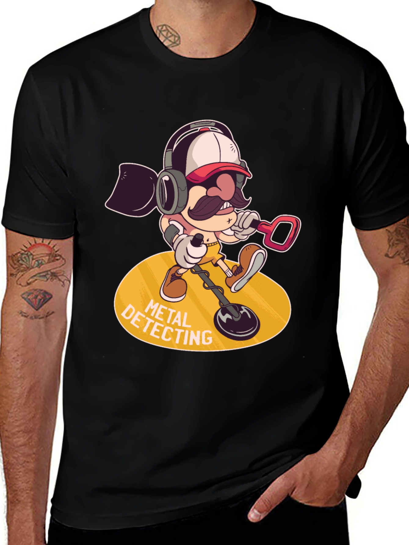 Variant 7 of Metal Detecting Cartoon Graphic Tee - Black