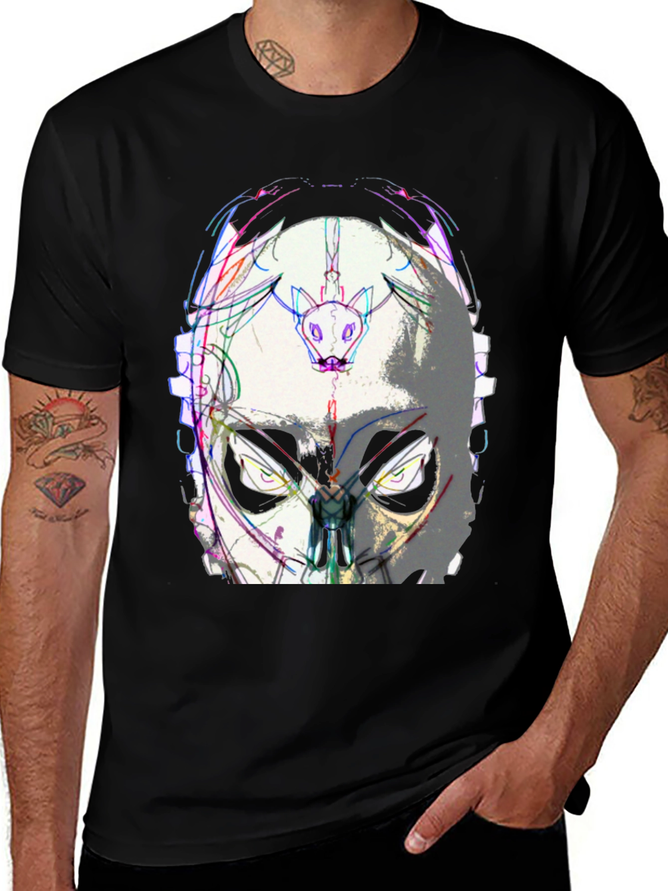 Variant 19 of Abstract Mask Graphic Tee - Black Cotton Blend