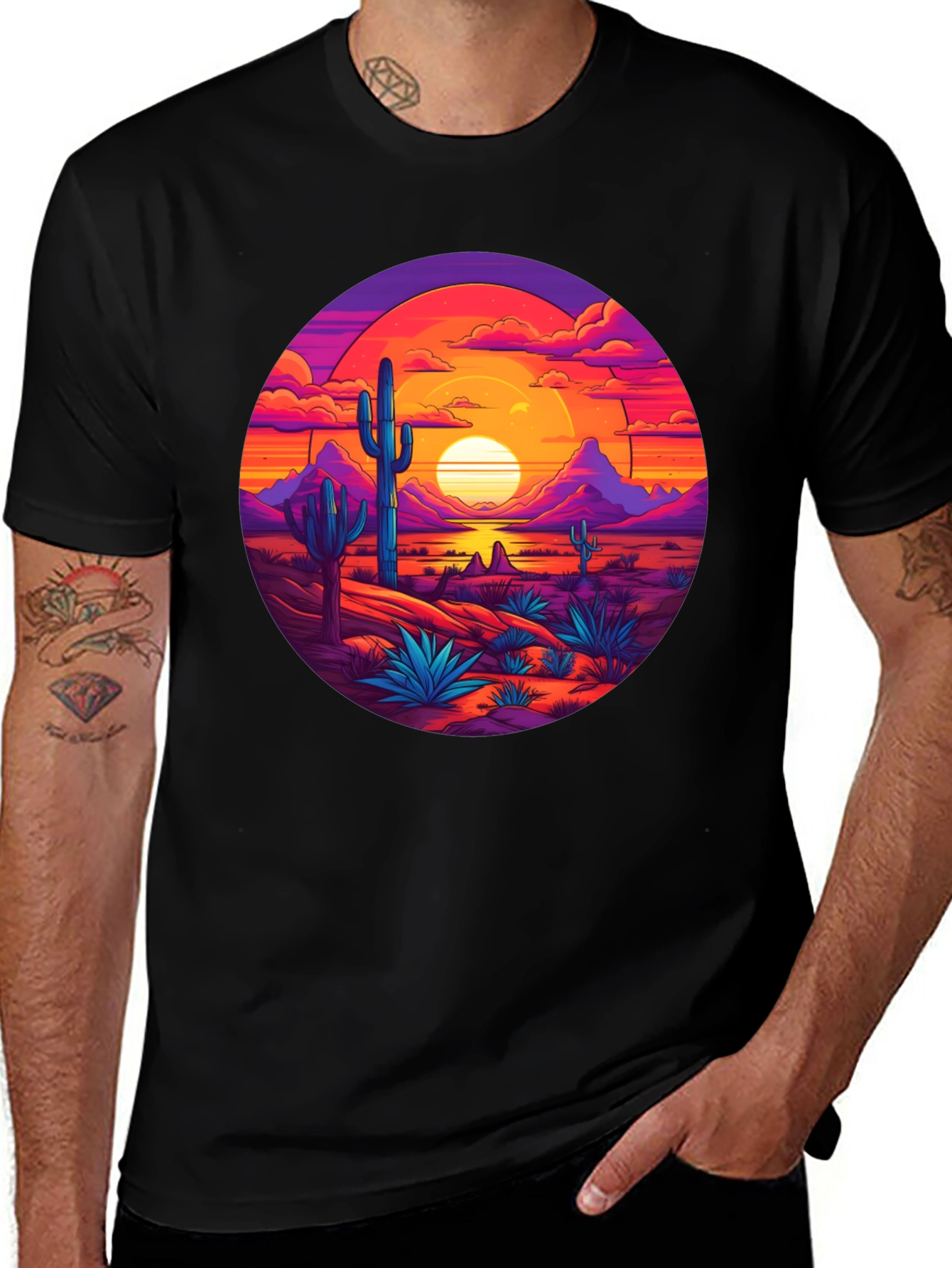 Variant 10 of Desert Sunset Graphic Tee - Men's Black T-Shirt