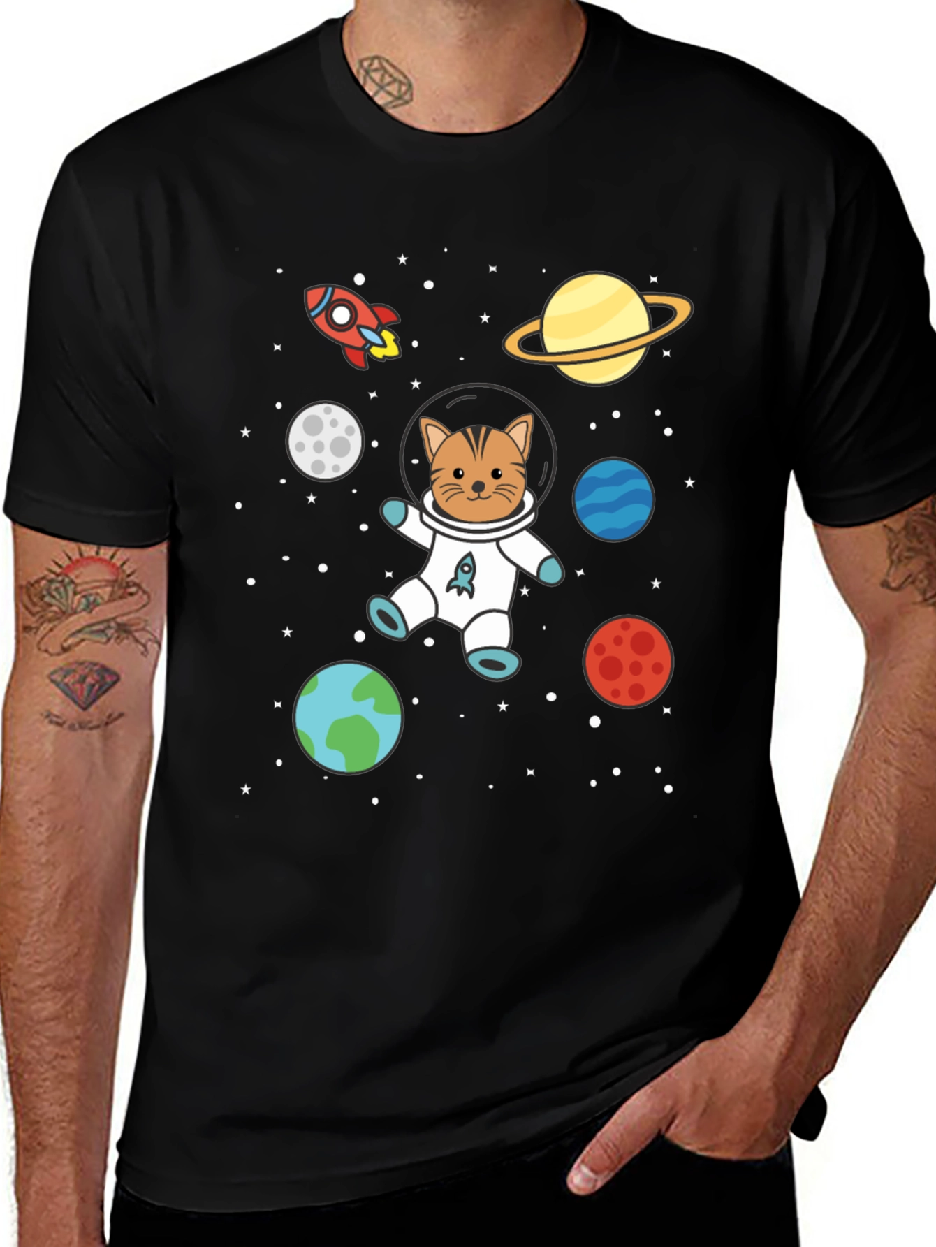 Cat Astronaut Graphic Tee - Space Adventure Shirt
