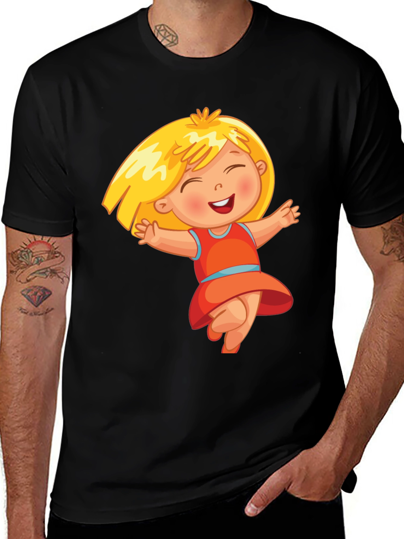 Variant 14 of Cute Cartoon Girl Black T-Shirt