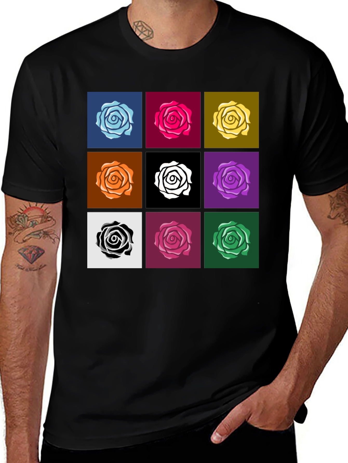 Variant 12 of Rose Grid Graphic Tee - Modern Floral Design