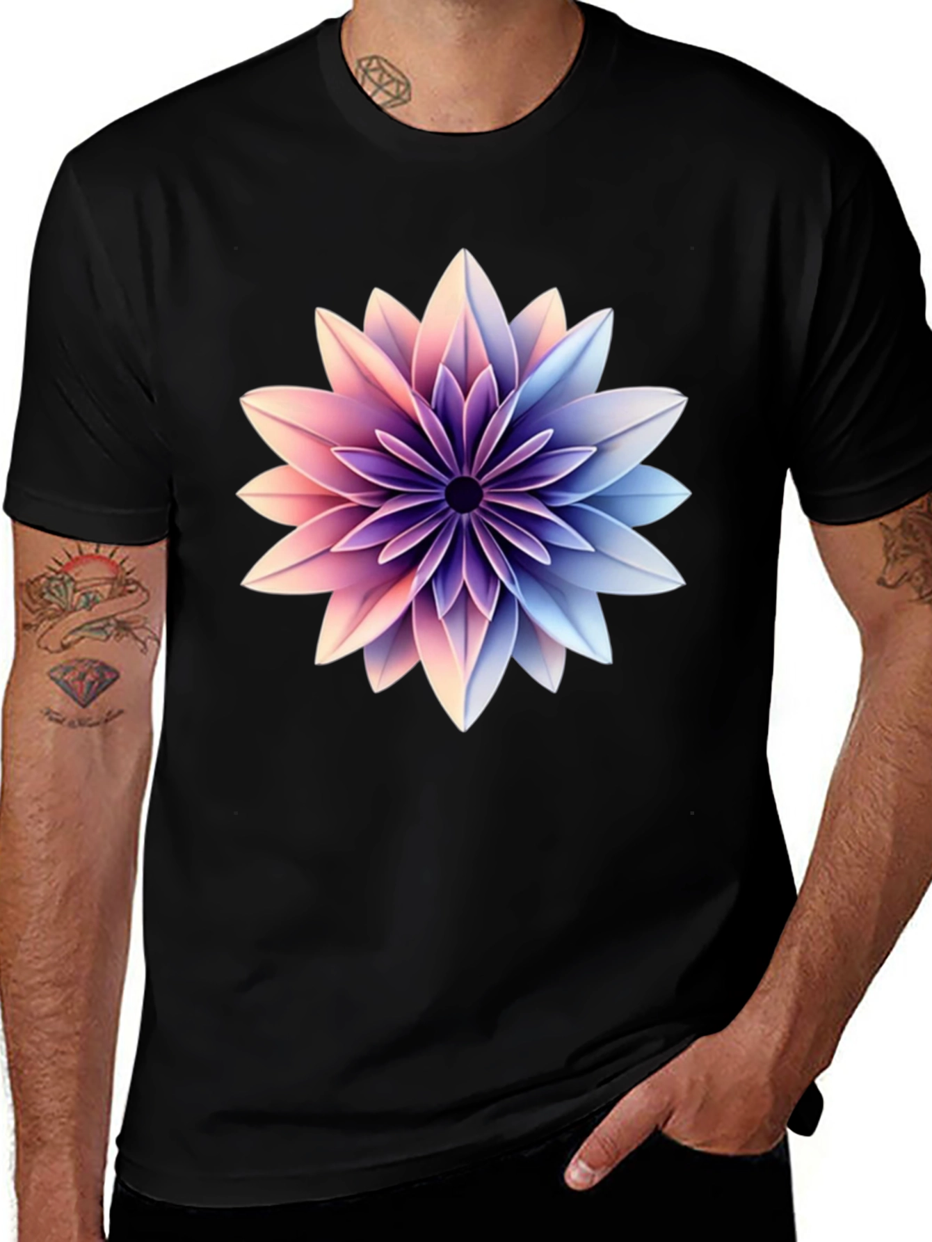 Variant 7 of Floral Graphic Print Black T-Shirt