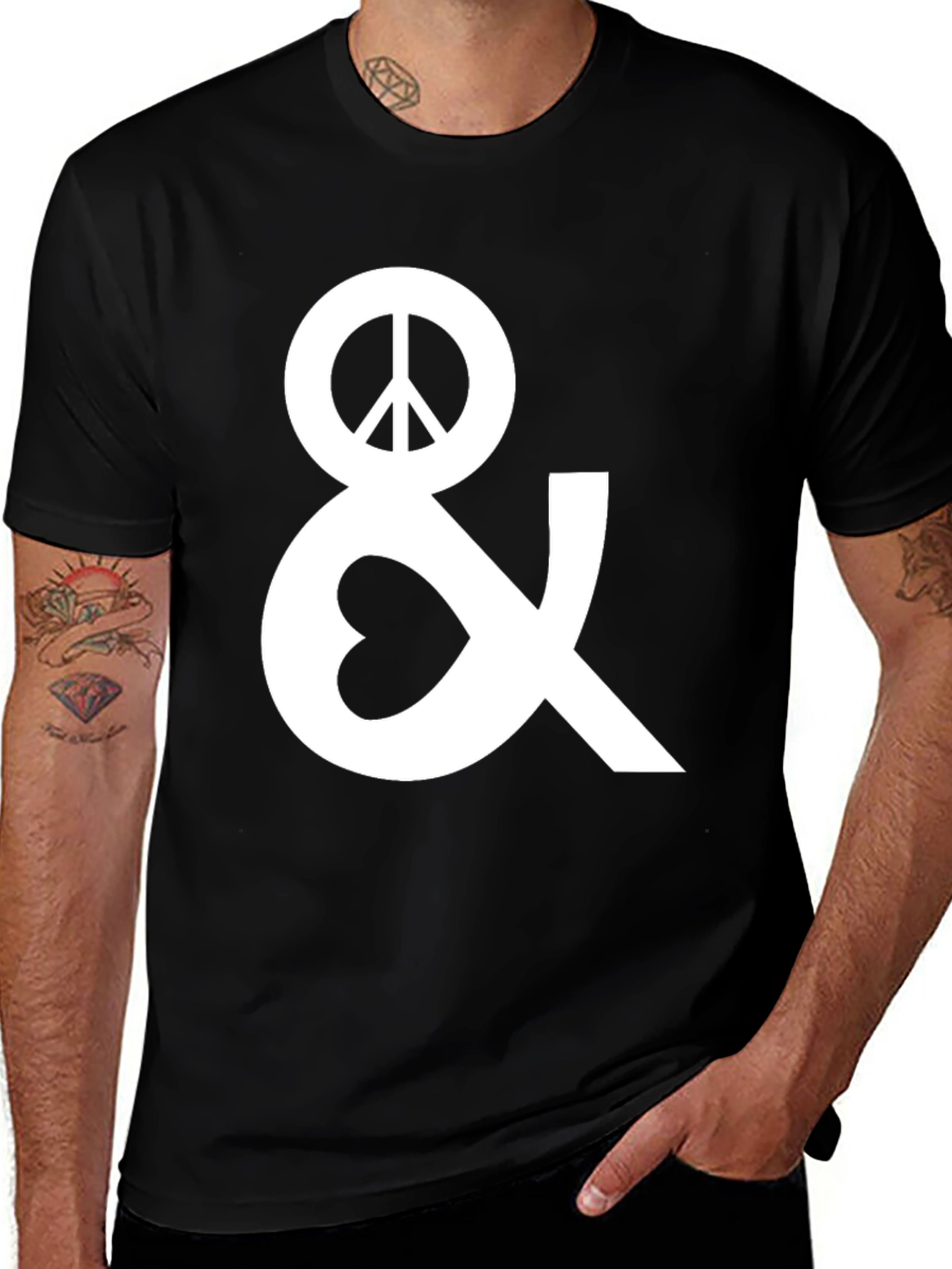 Variant 5 of Peace & Love Graphic Tee - Black Cotton Blend T-Shirt