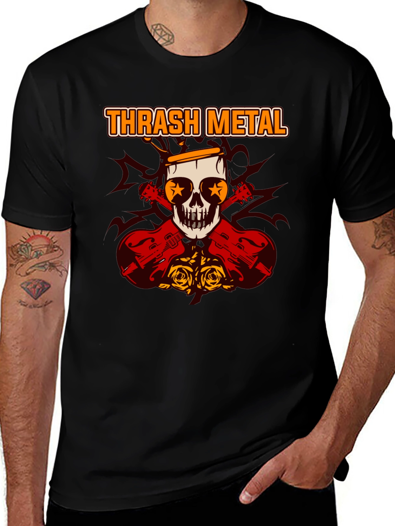 Variant 20 of Thrash Metal Skull & Guitar Graphic Tee
