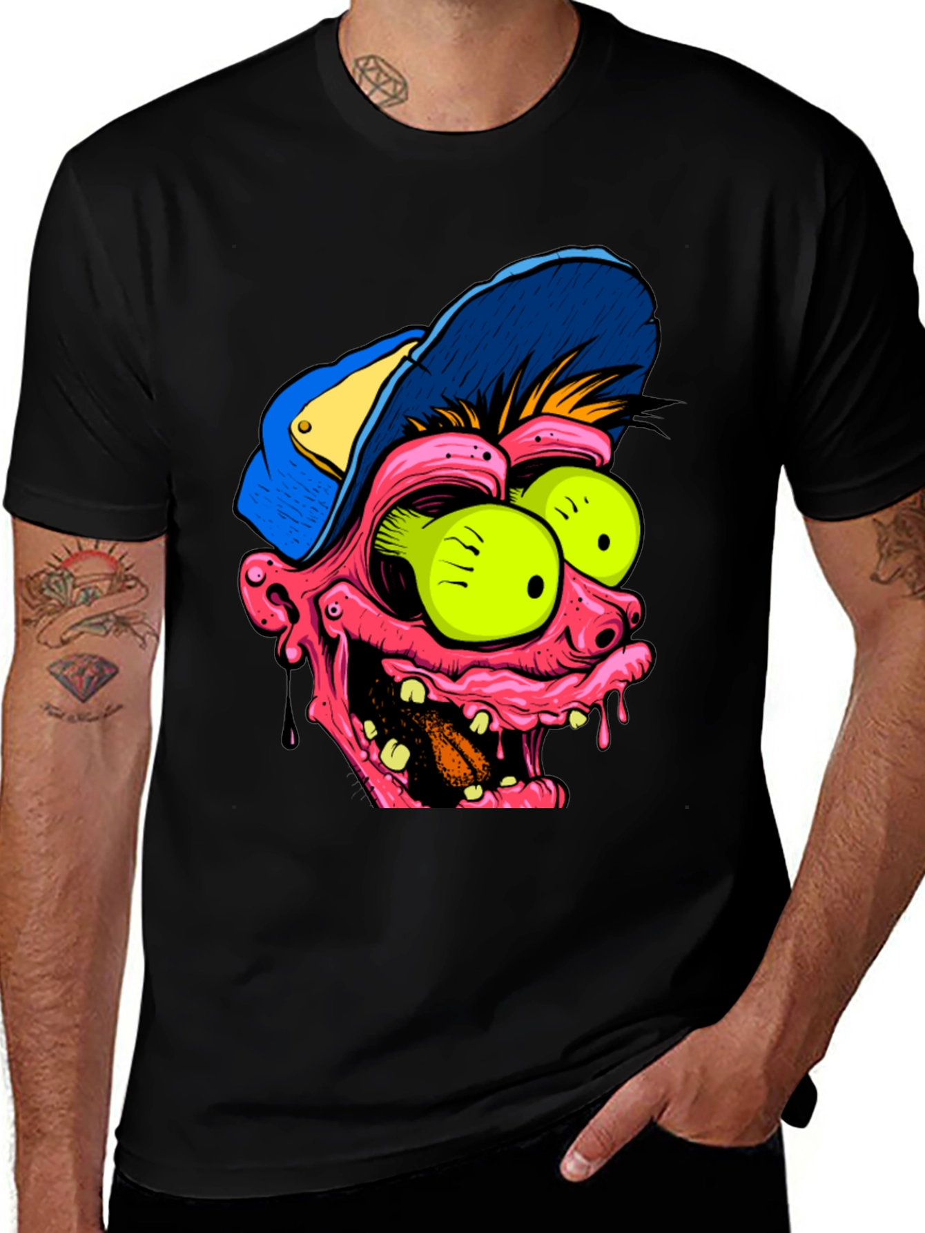 Variant 16 of Cartoon Monster Face Graphic Black T-Shirt