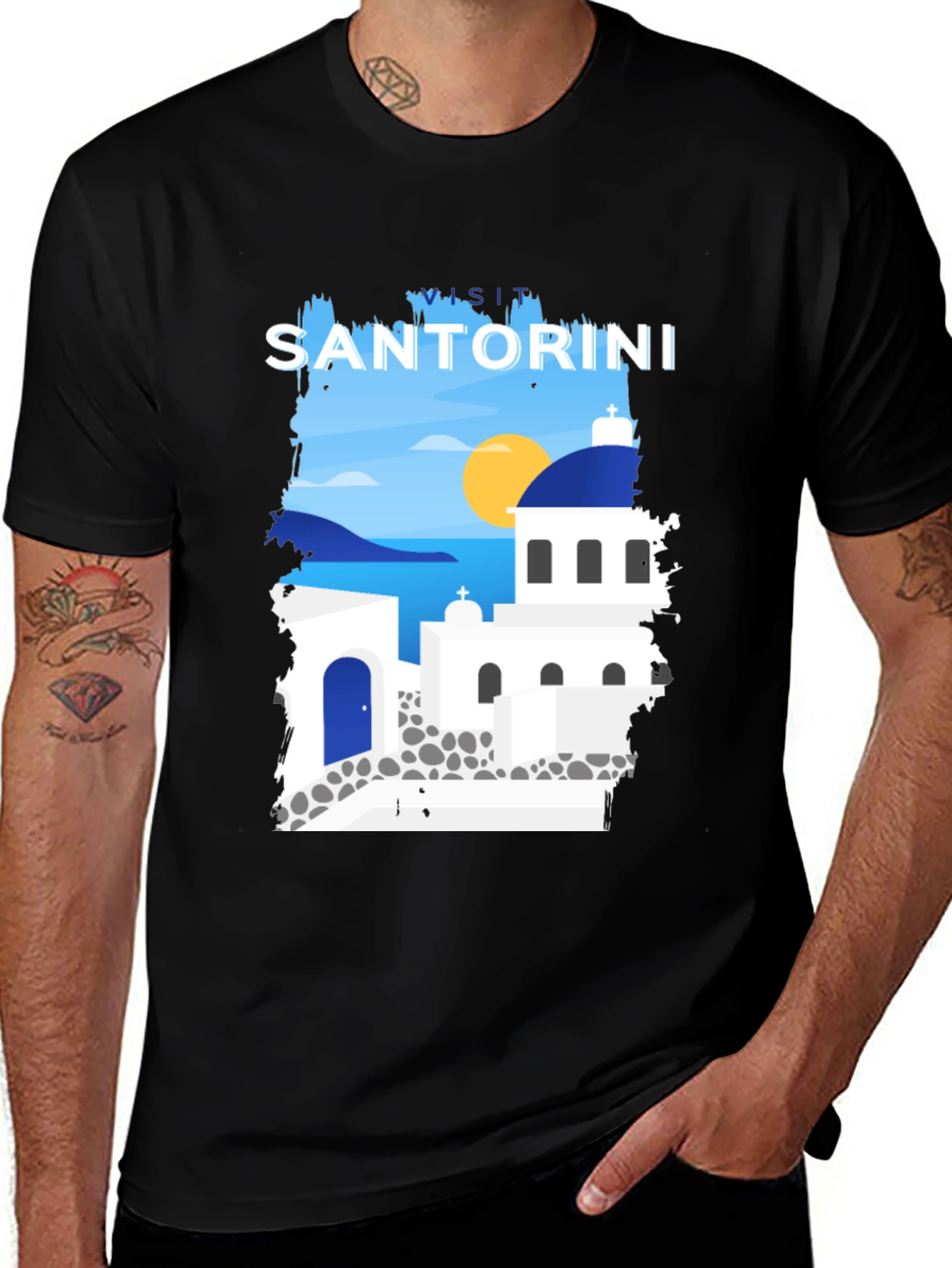 Santorini Greece Graphic T-Shirt - Travel Souvenir Tee