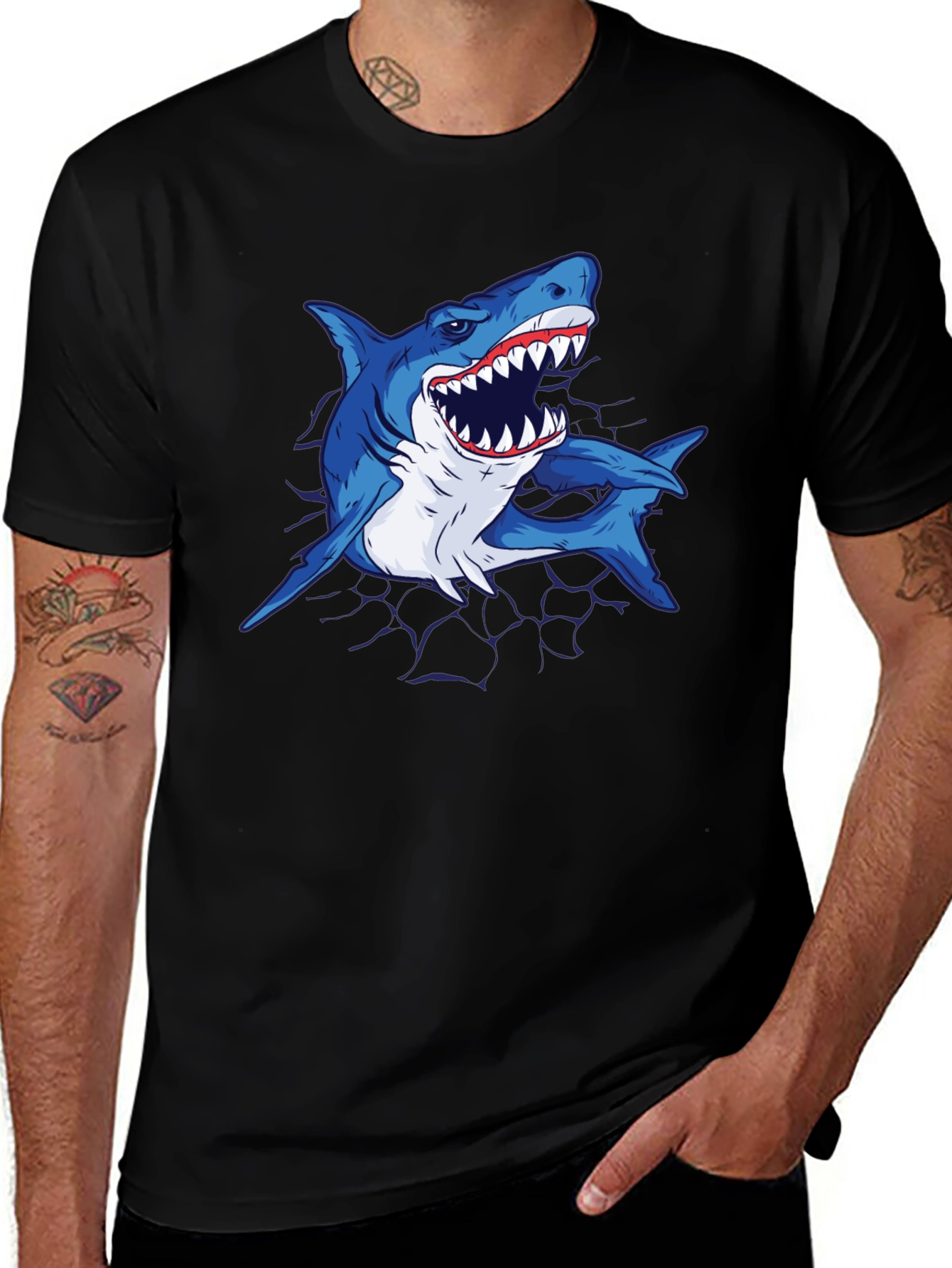 Variant 7 of Shark Attack Graphic Tee - Men's Black T-Shirt