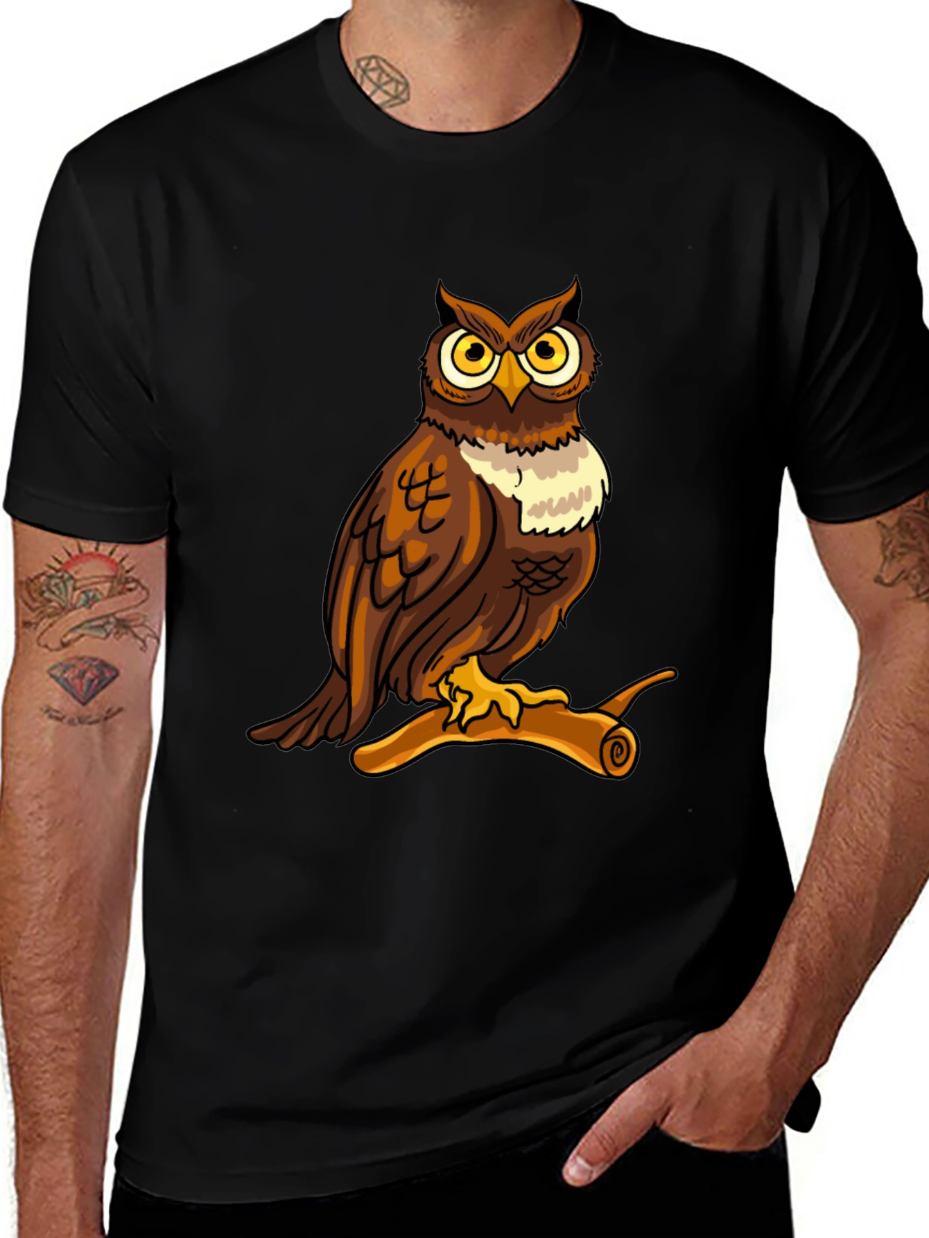 Variant 16 of Owl Graphic Print Black T-Shirt