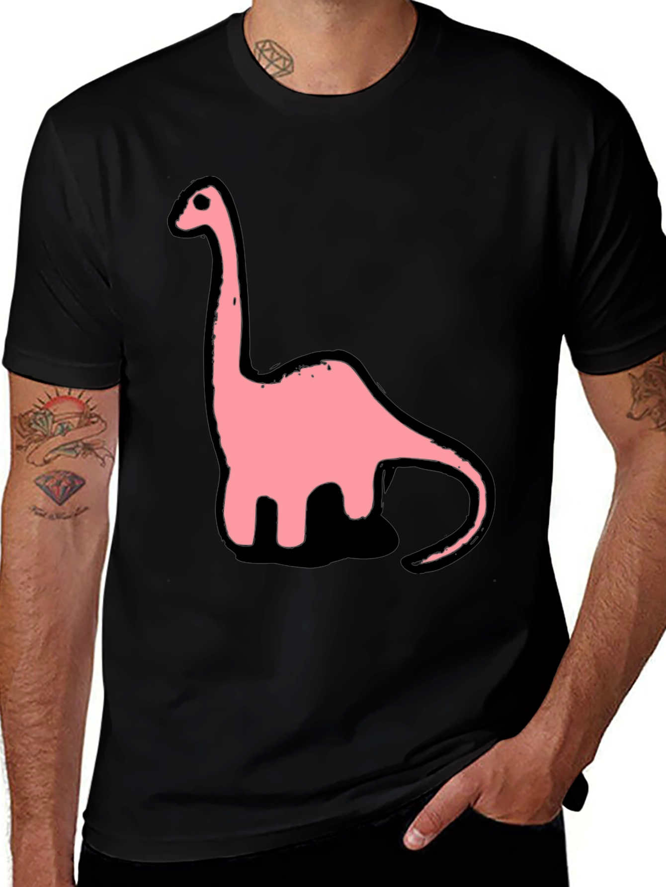 Variant 21 of Pink Dinosaur Graphic T-Shirt - Black Cotton Tee