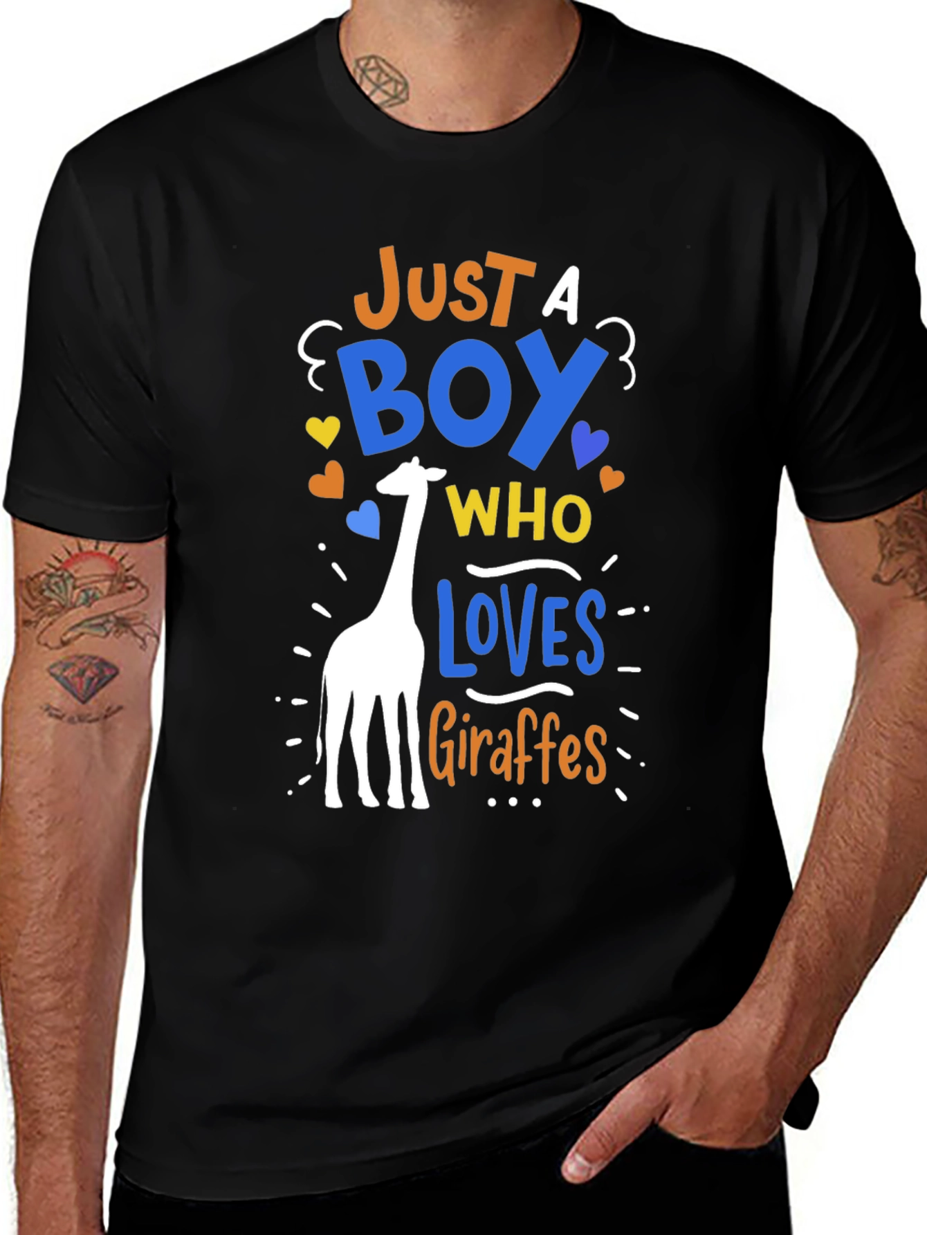 Just A Boy Who Loves Giraffes Black T-Shirt
