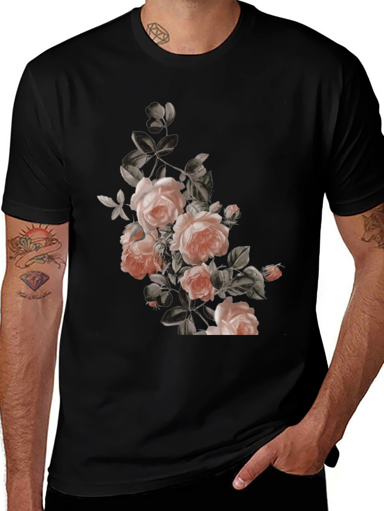 Black Floral Graphic Print Black T-Shirt main image