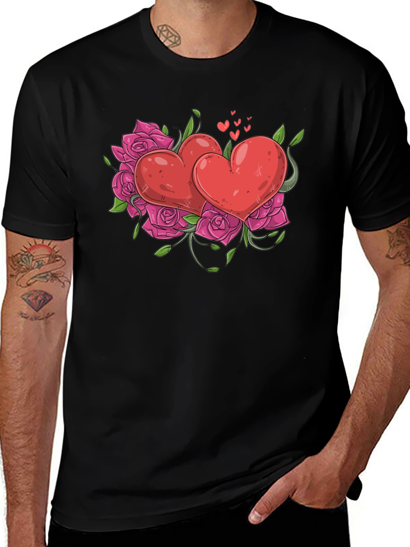 Variant 24 of Heart & Roses Graphic Tee - Stylish Black T-Shirt