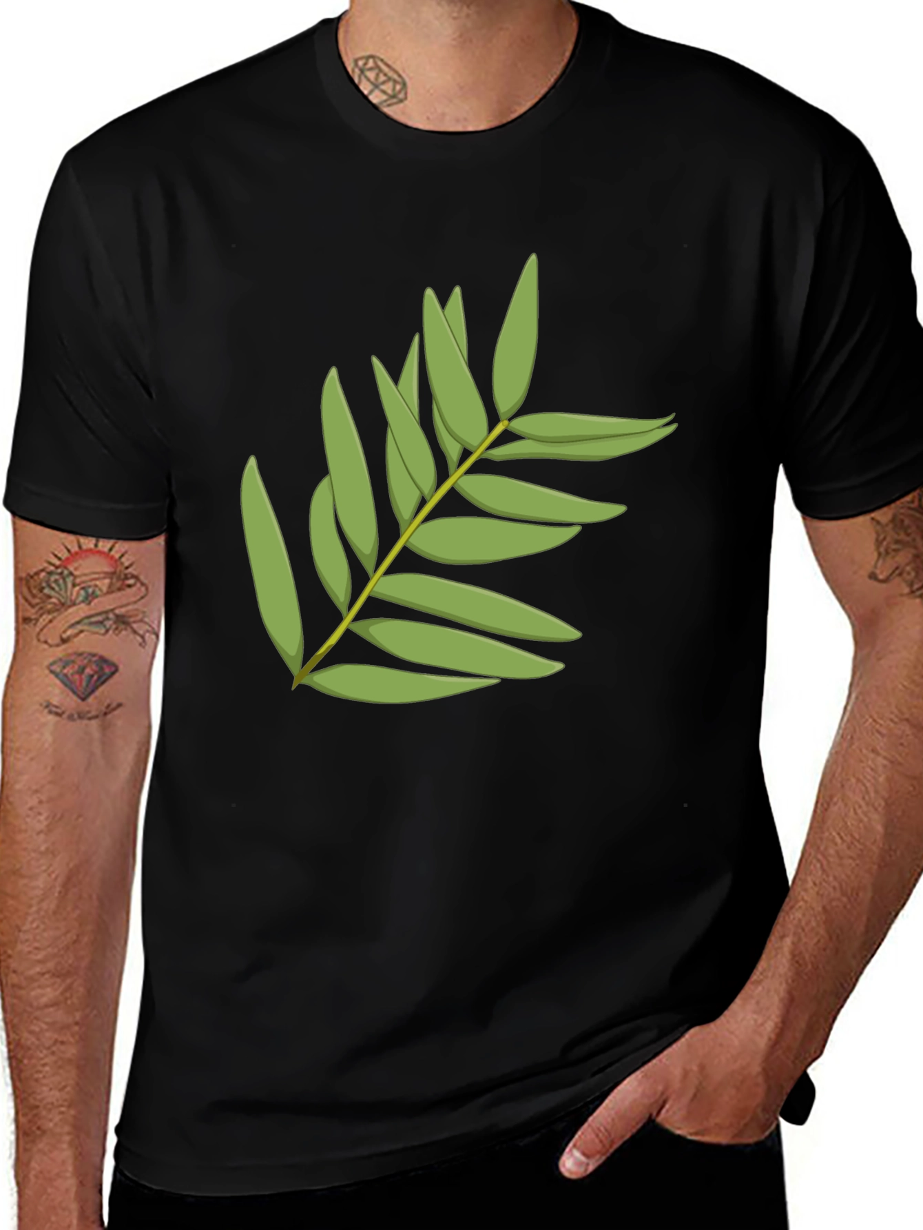 Variant 3 of Leaf Print Black T-Shirt