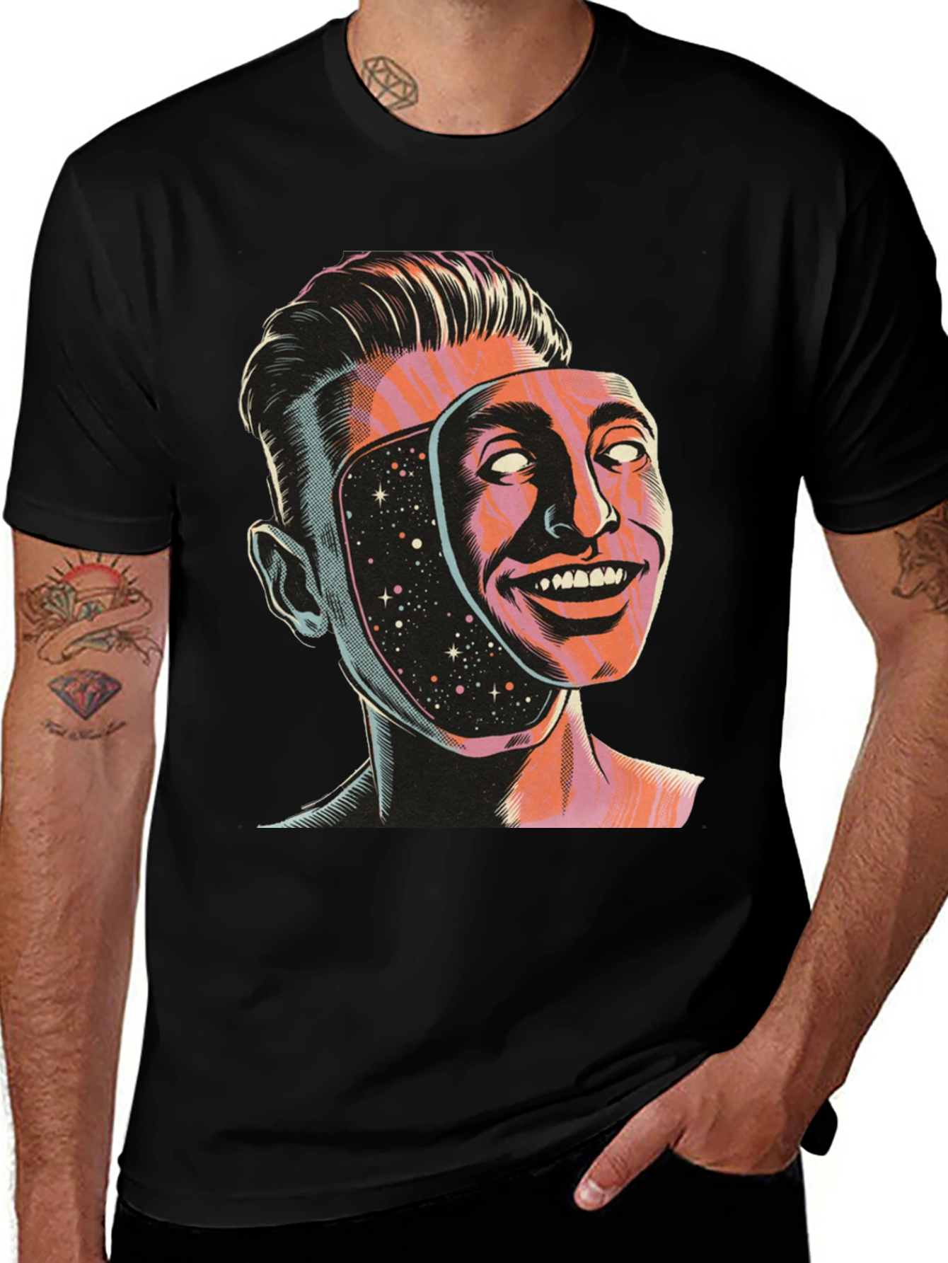 Variant 26 of Surreal Man Face Mask Graphic Tee
